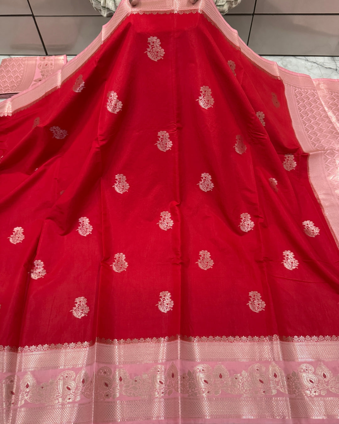 Semi Katan Skirt Border Buti Banarasi Saree