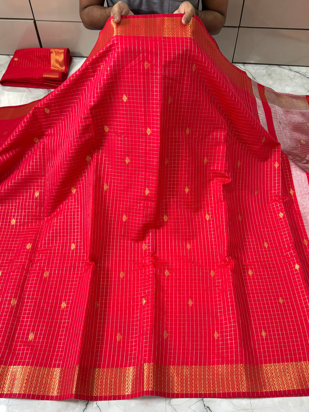 SOFT KATAN SILK TISSU CHCK SAREE WITH RICH PALLU AND BLOUSE