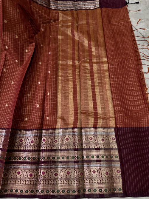 BANARASI SEMI GEORGETTE CHCK BOTI SAREE WOTH RICH PALLU & BLOUSE