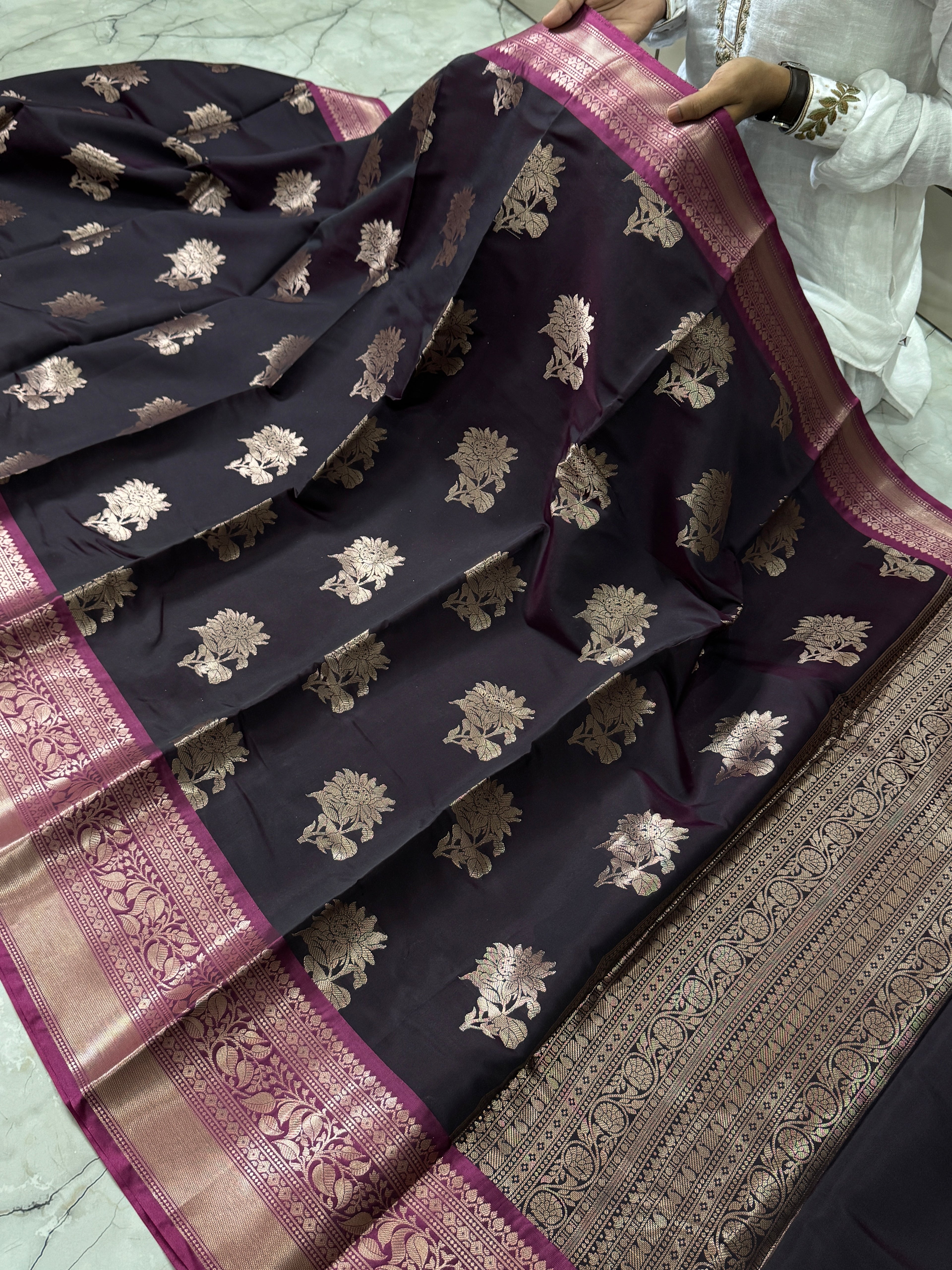 Semi katan silk saree with rich pallu & blouse