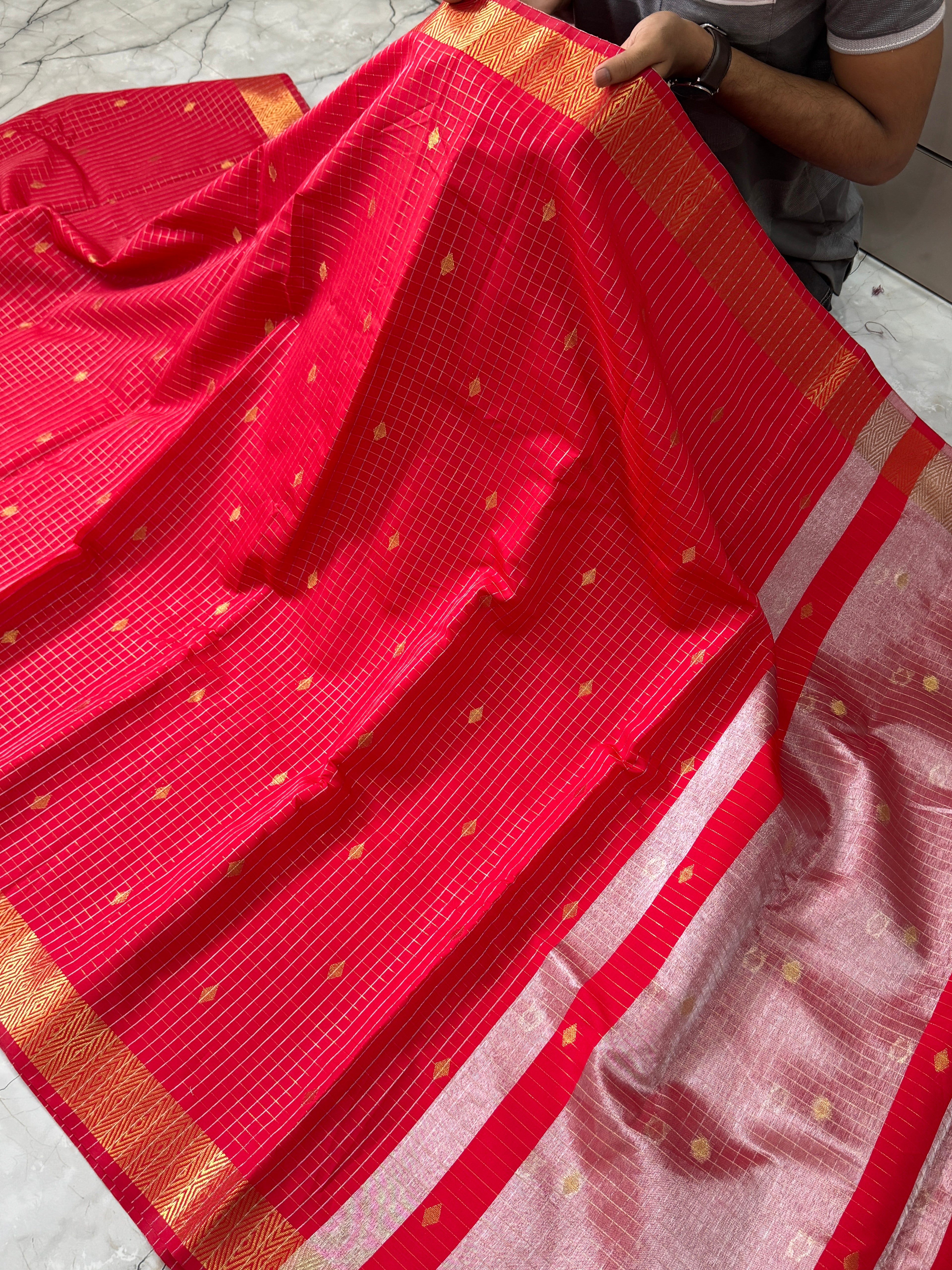 SOFT KATAN SILK TISSU CHCK SAREE WITH RICH PALLU AND BLOUSE