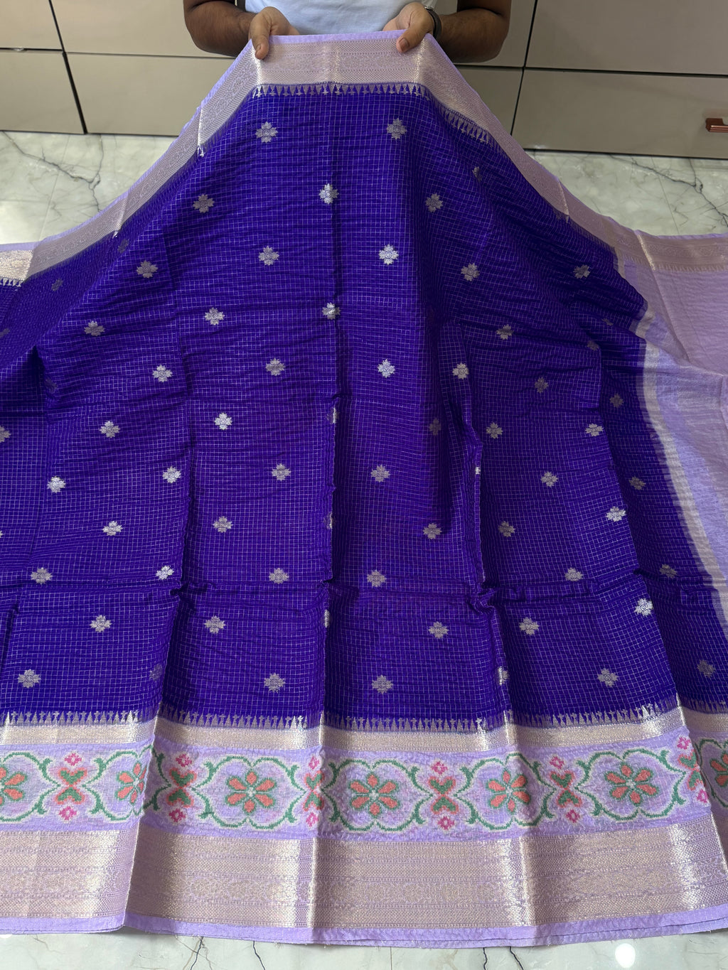 Semi katan Tissu chck boti silk saree with rich pallu & blouse