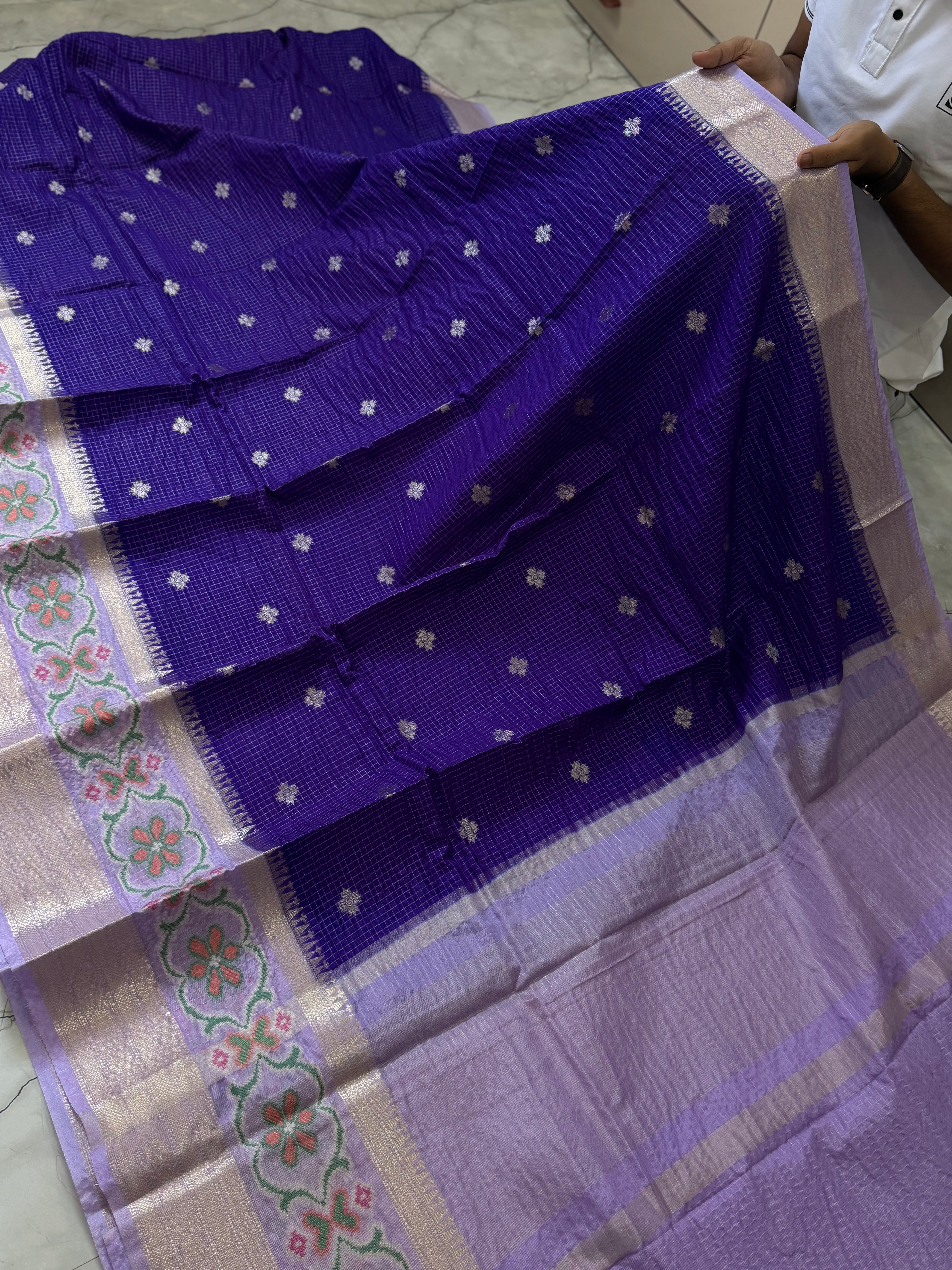 Semi katan Tissu chck boti silk saree with rich pallu & blouse