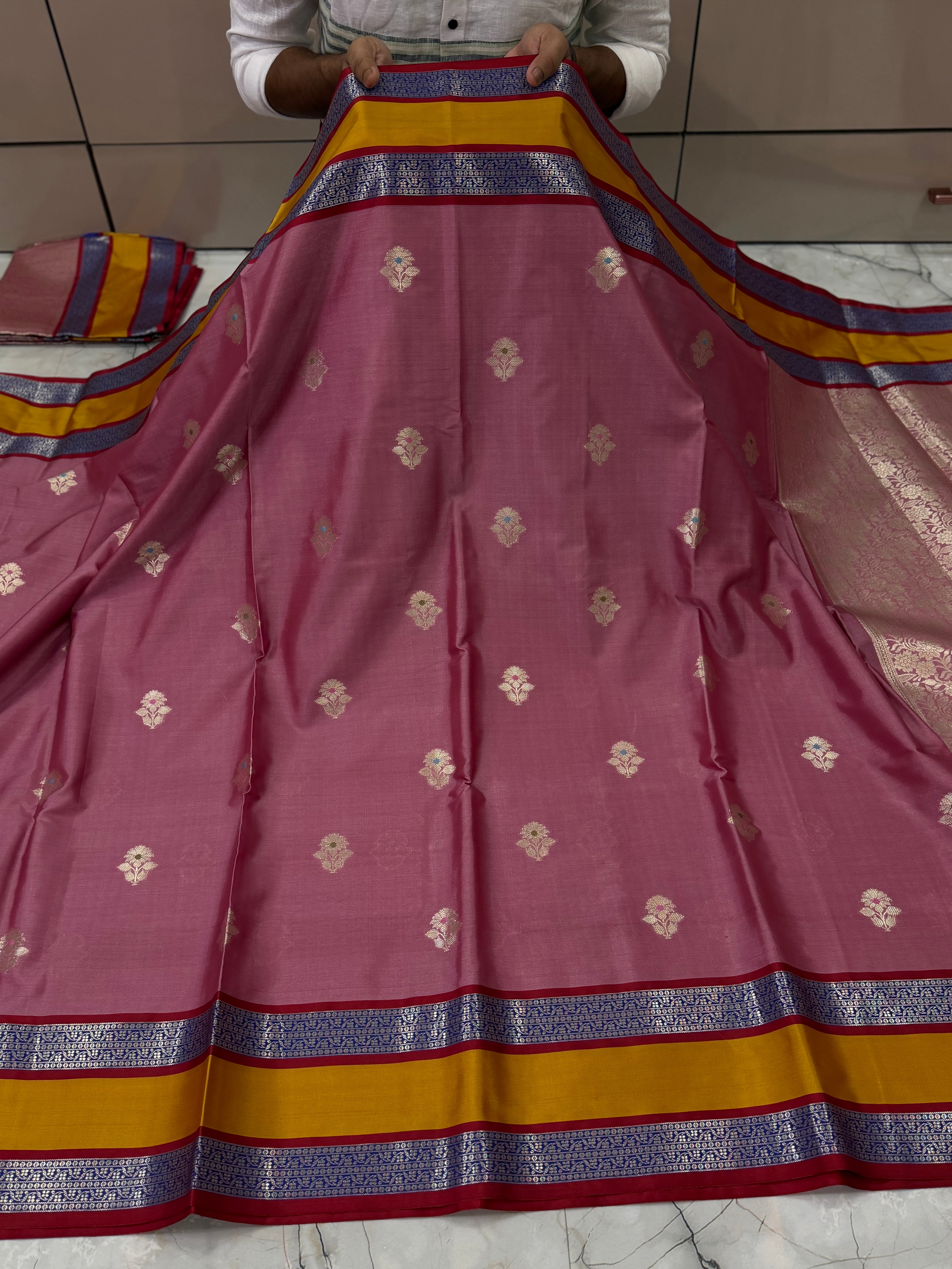 Semi katan silk saree with rich pallu & blouse