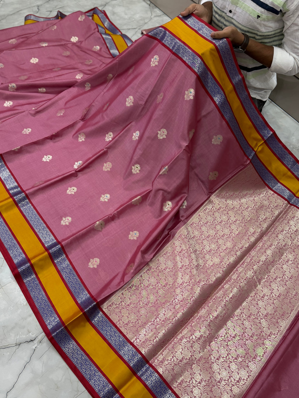 Semi katan silk saree with rich pallu & blouse