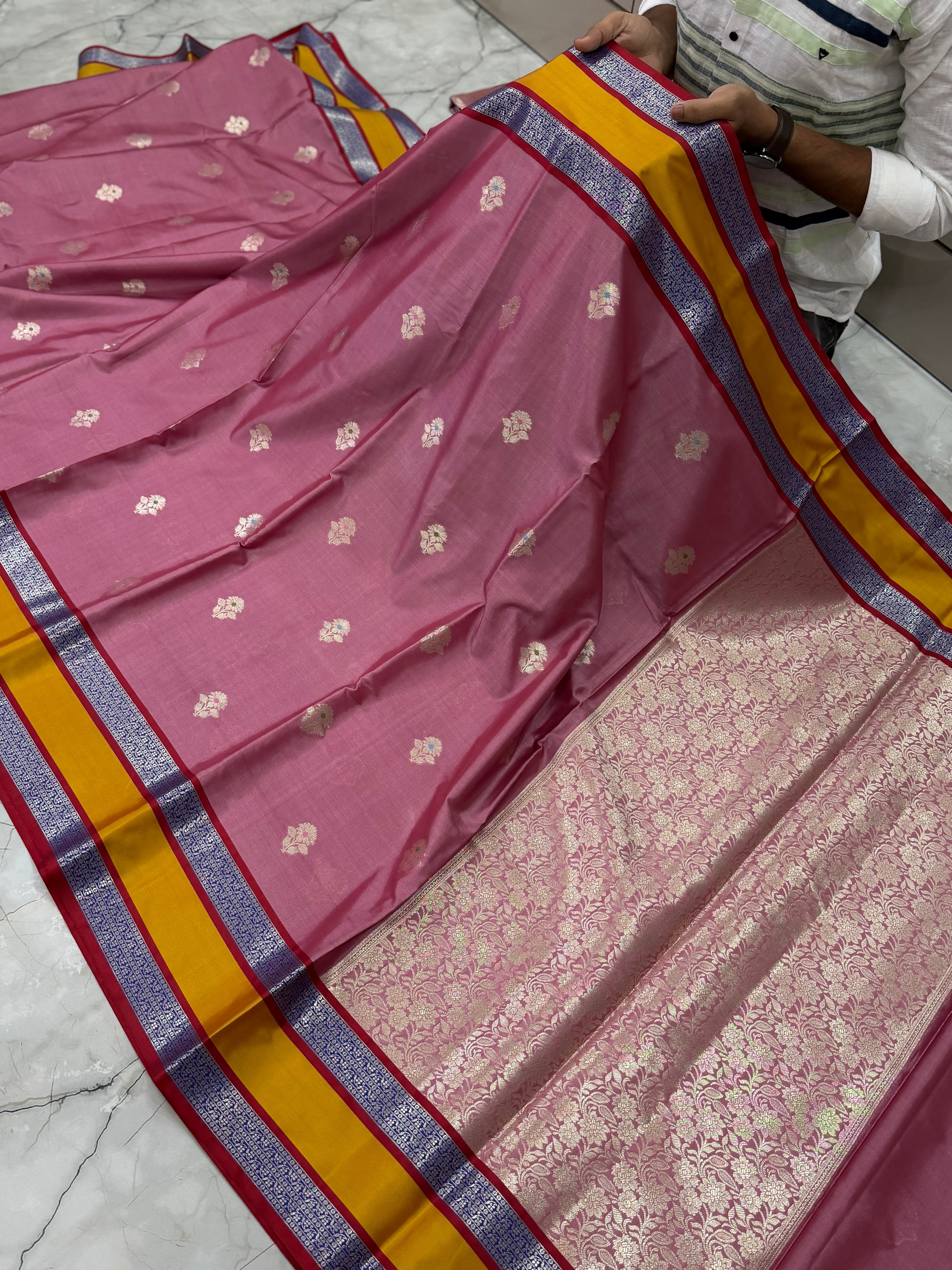 Semi katan silk saree with rich pallu & blouse