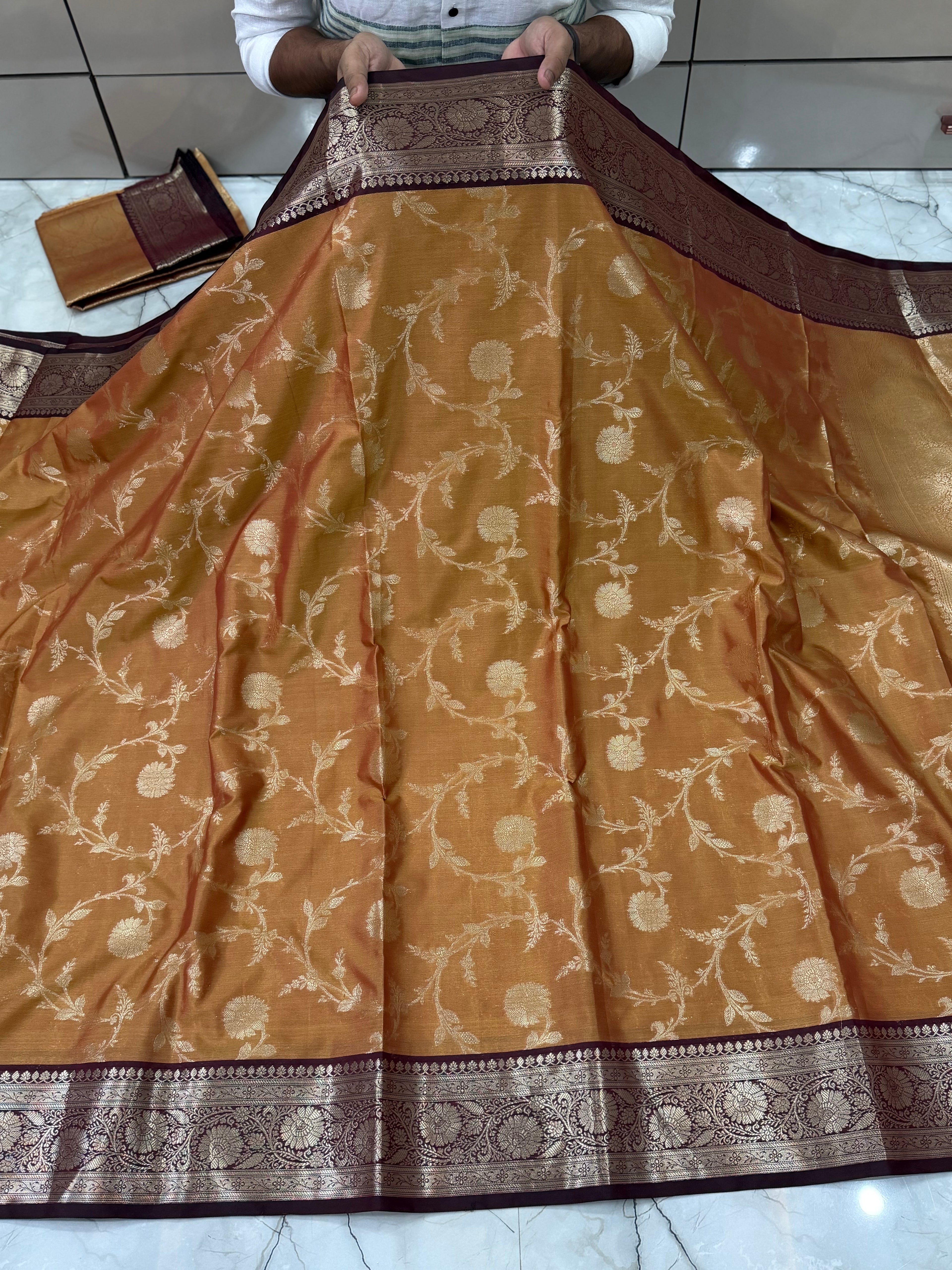 Semi katan silk saree with rich pallu & blouse