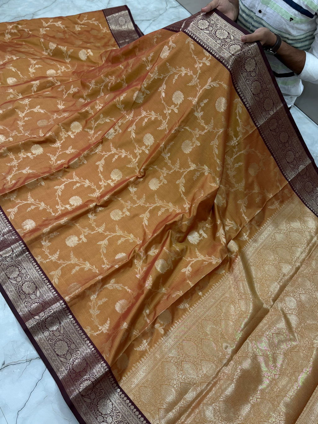 Semi katan silk saree with rich pallu & blouse