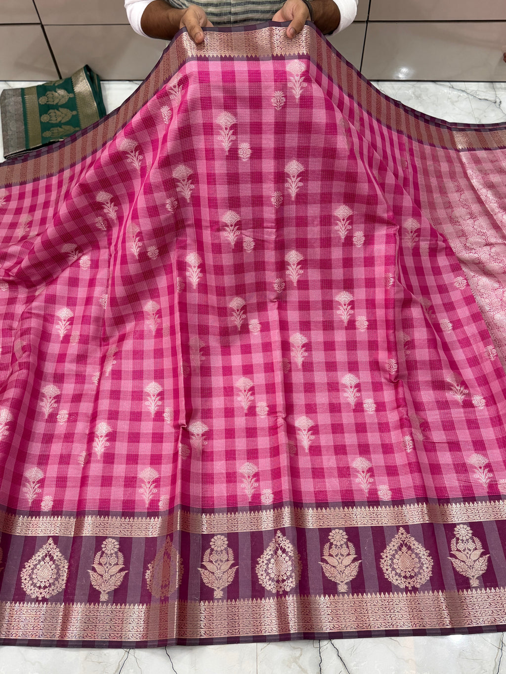 Semi katan silk saree with rich pallu & blouse