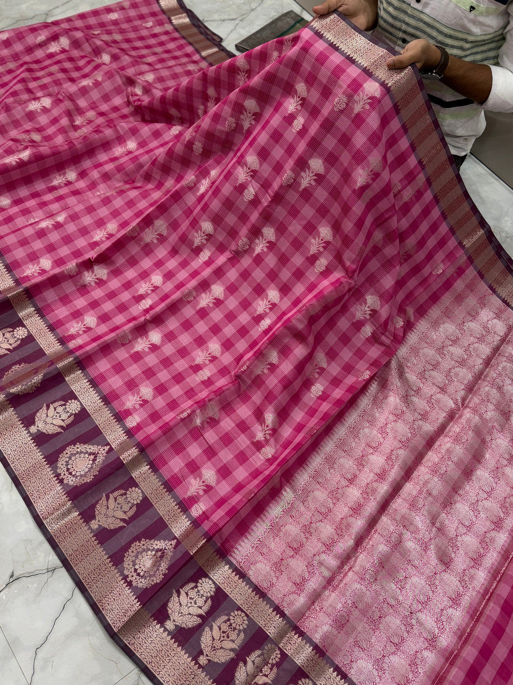Semi katan silk saree with rich pallu & blouse