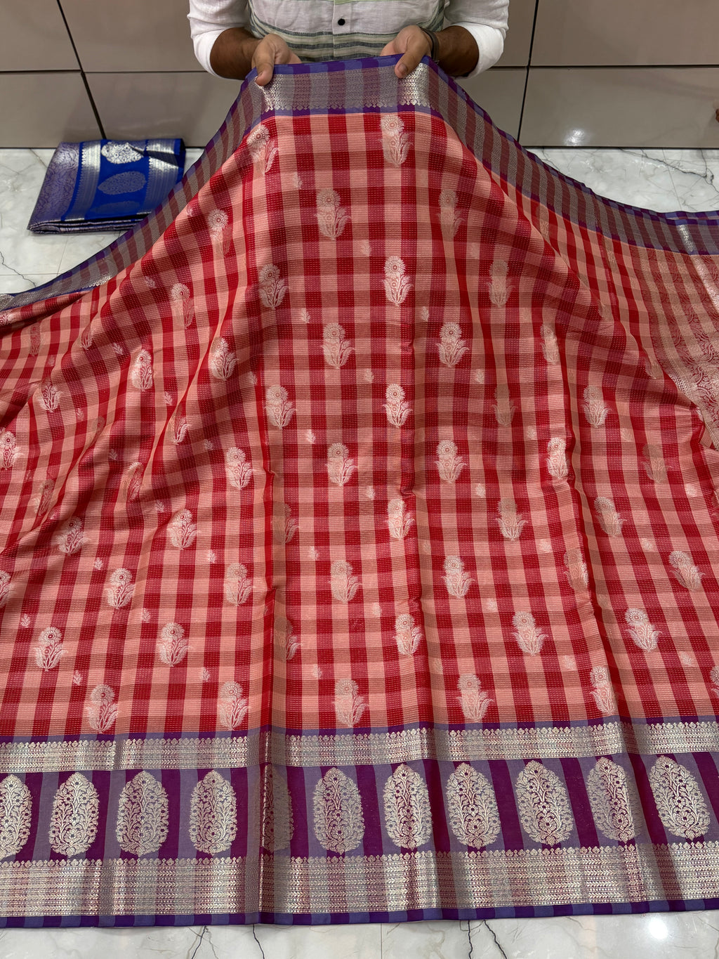 Semi katan silk saree with rich pallu & blouse