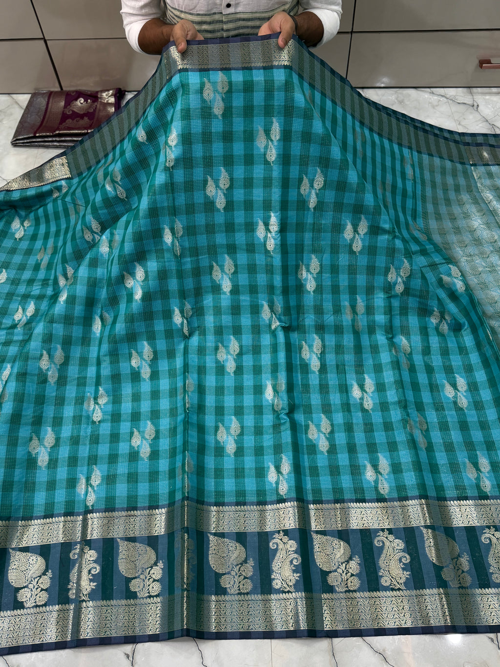 Semi katan silk saree with rich pallu & blouse