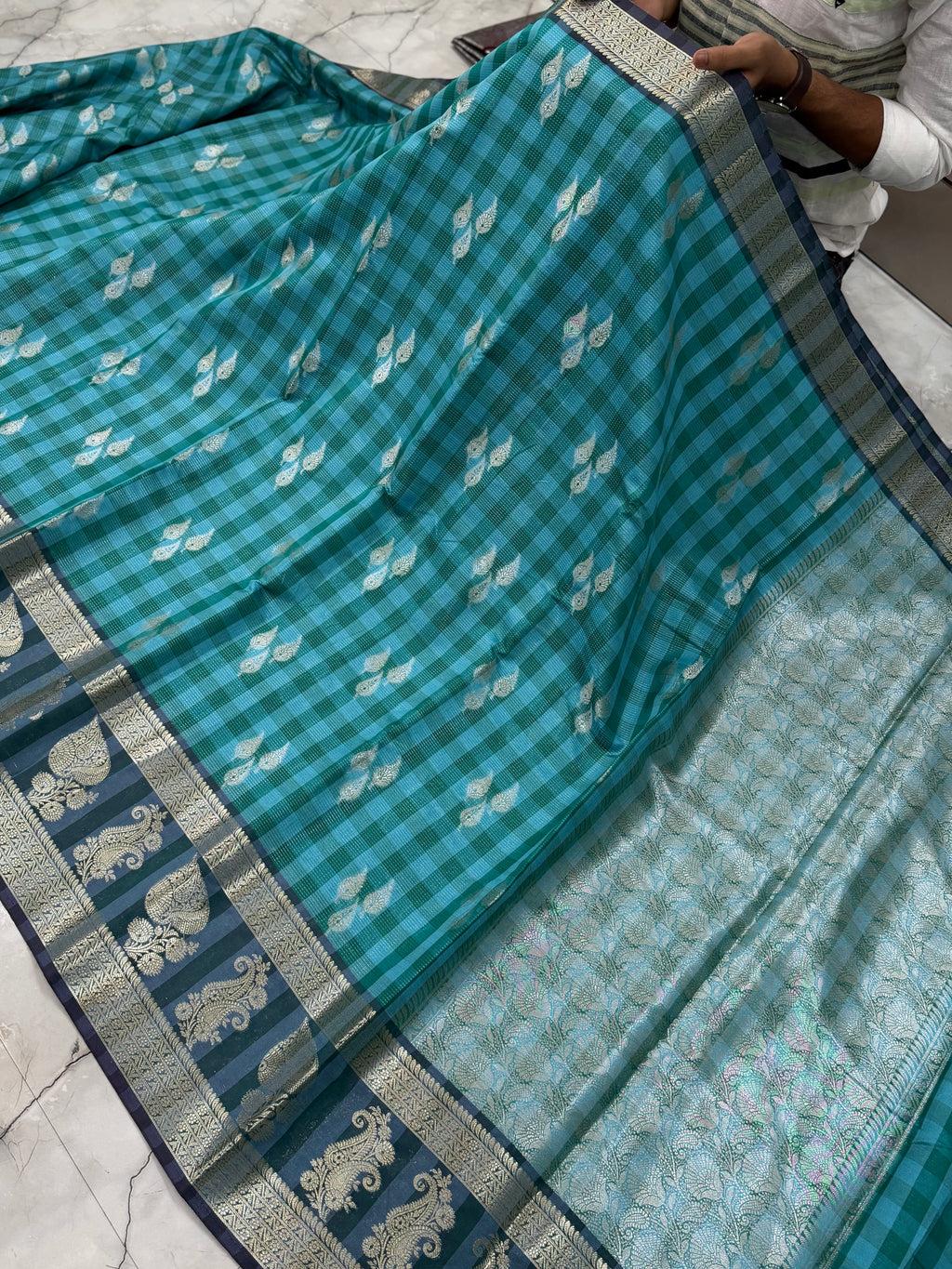 Semi katan silk saree with rich pallu & blouse