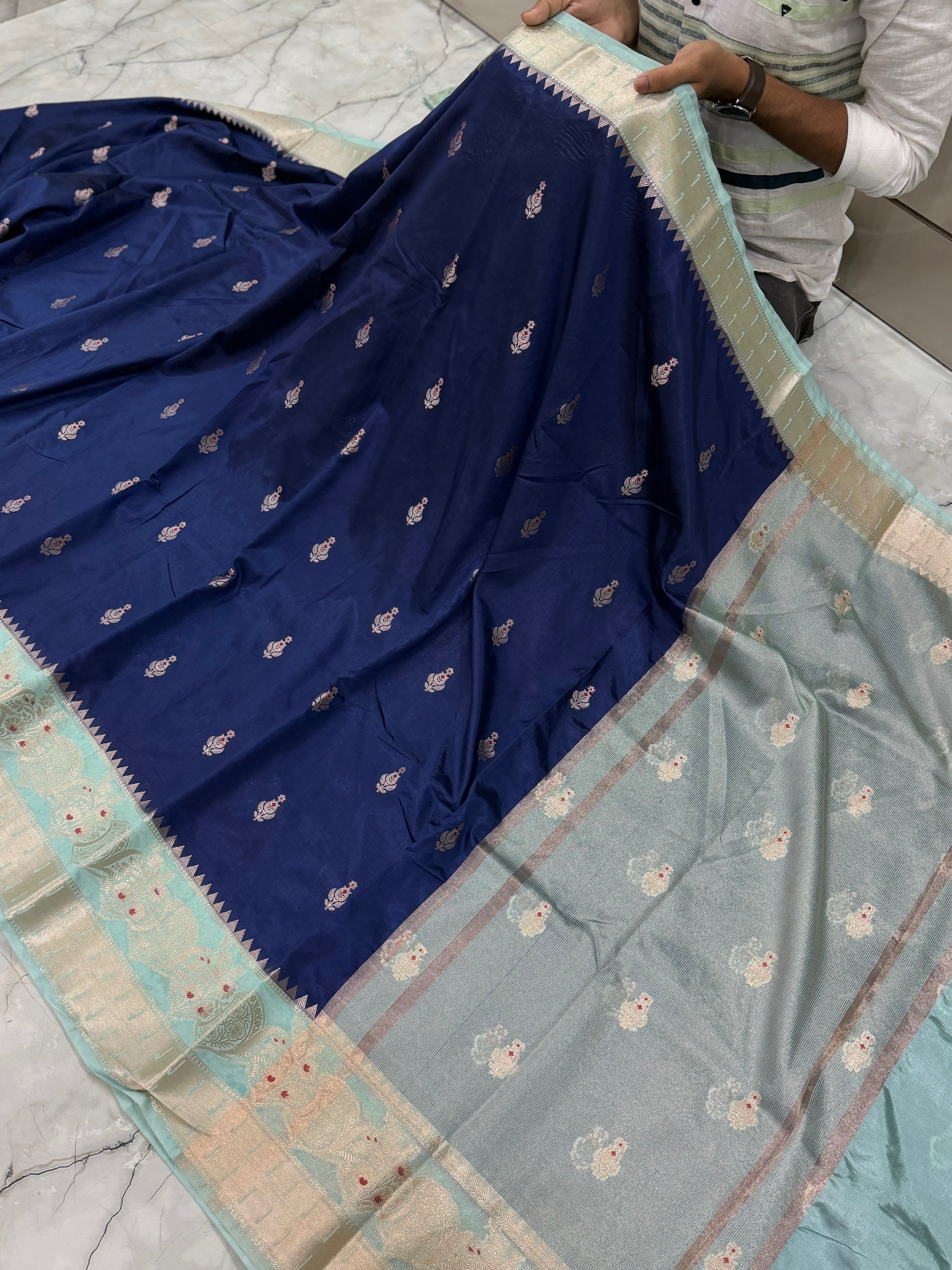 Semi katan silk saree with rich pallu & blouse