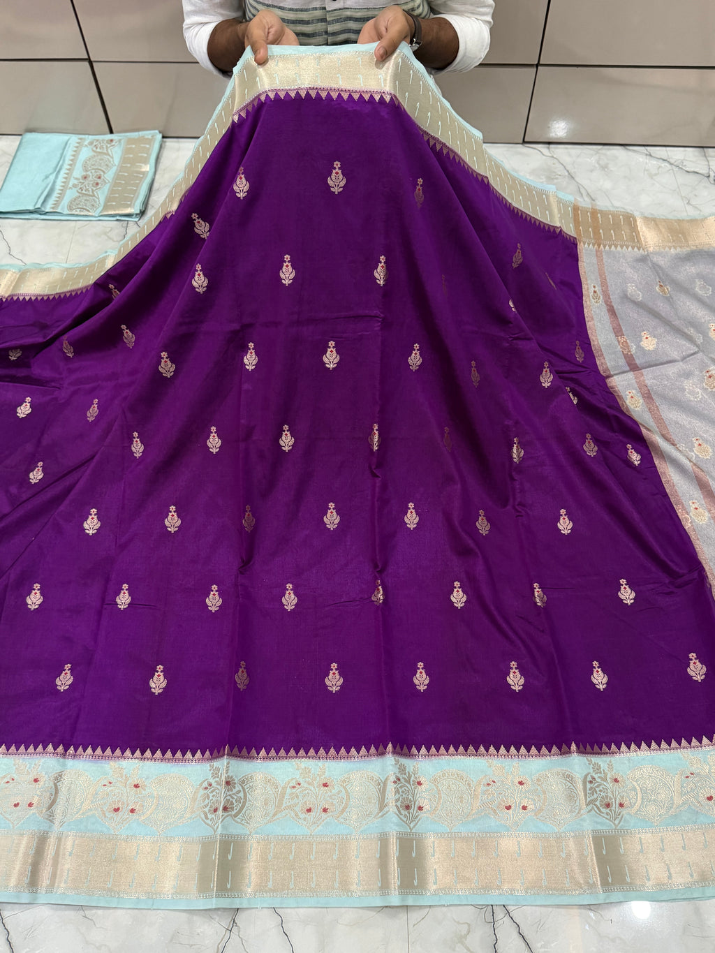 Semi katan silk saree with rich pallu & blouse