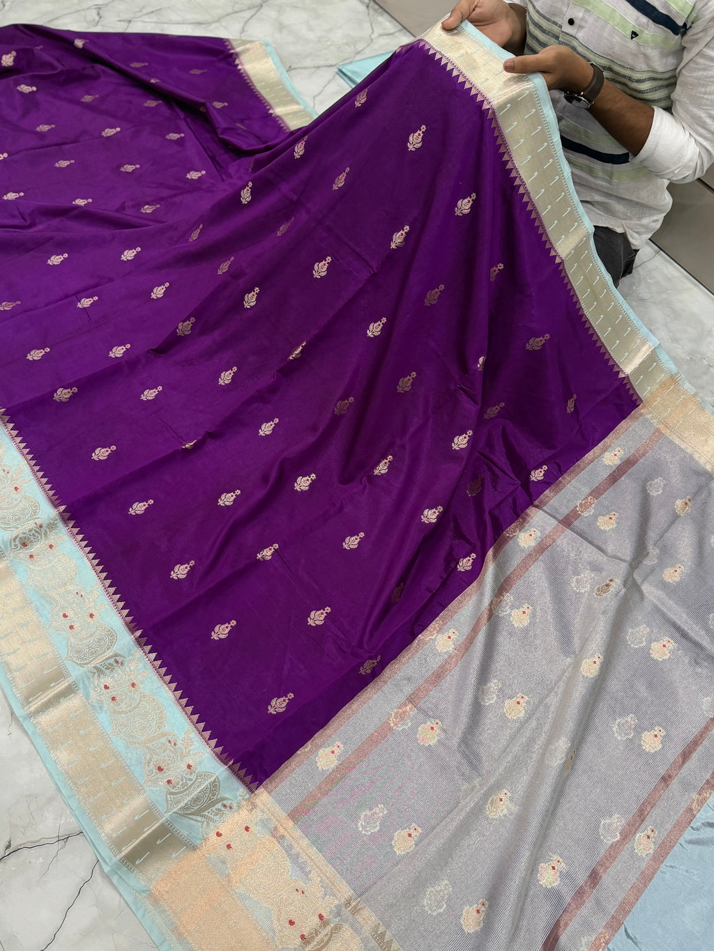 Semi katan silk saree with rich pallu & blouse