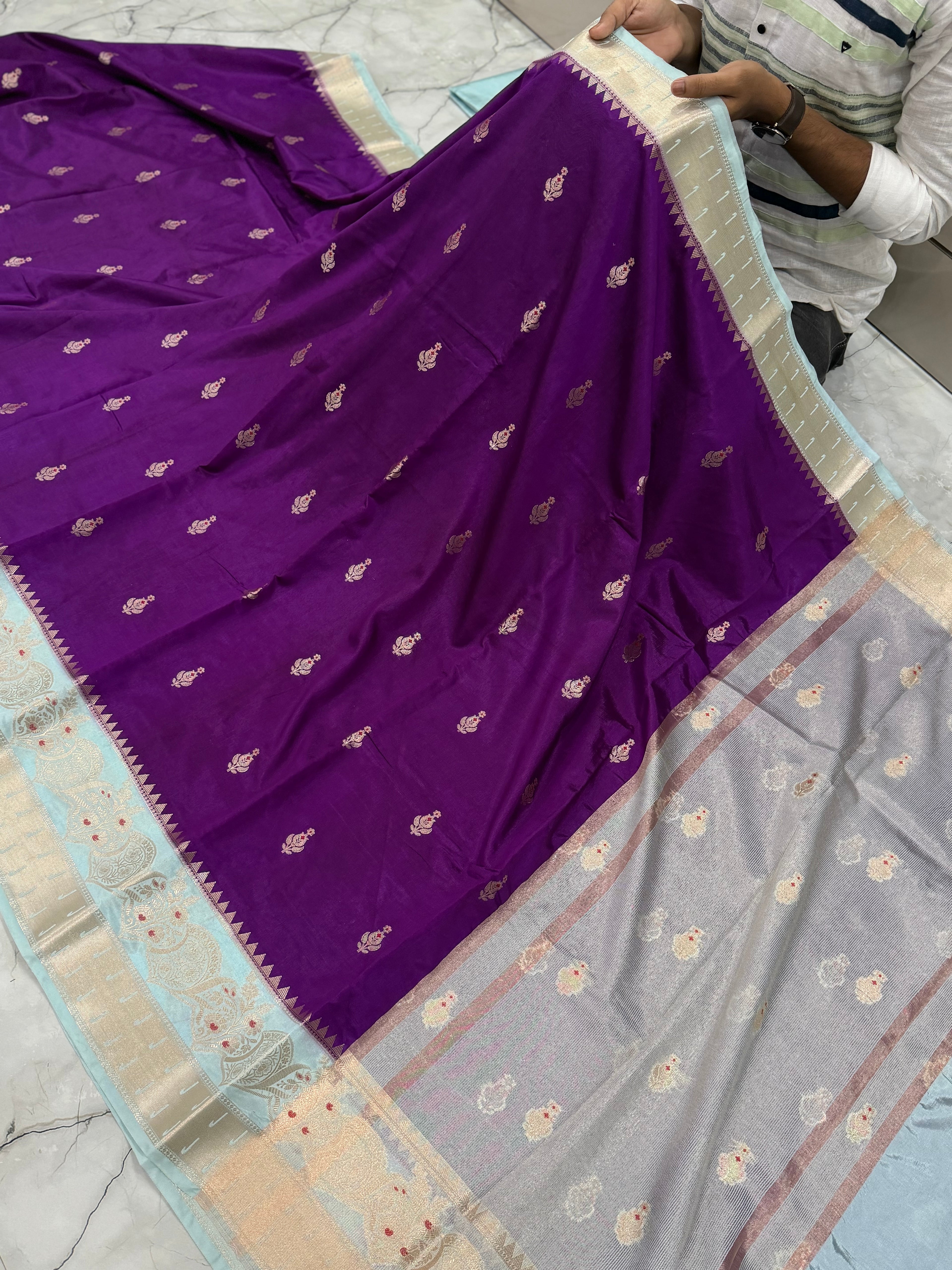 Semi katan silk saree with rich pallu & blouse
