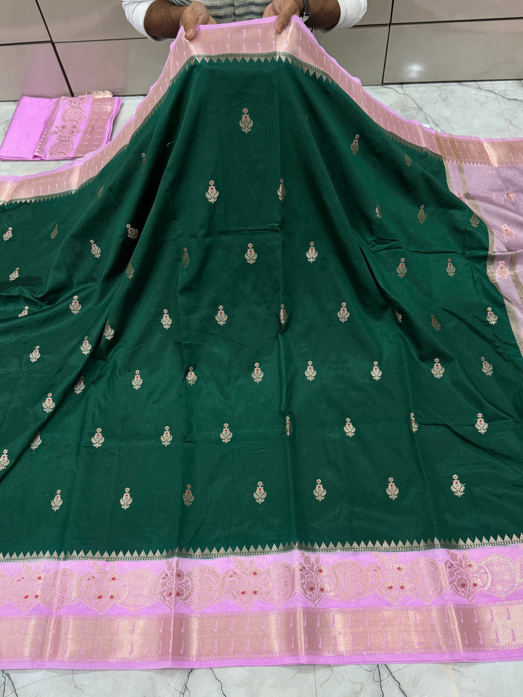 Semi katan silk saree with rich pallu & blouse