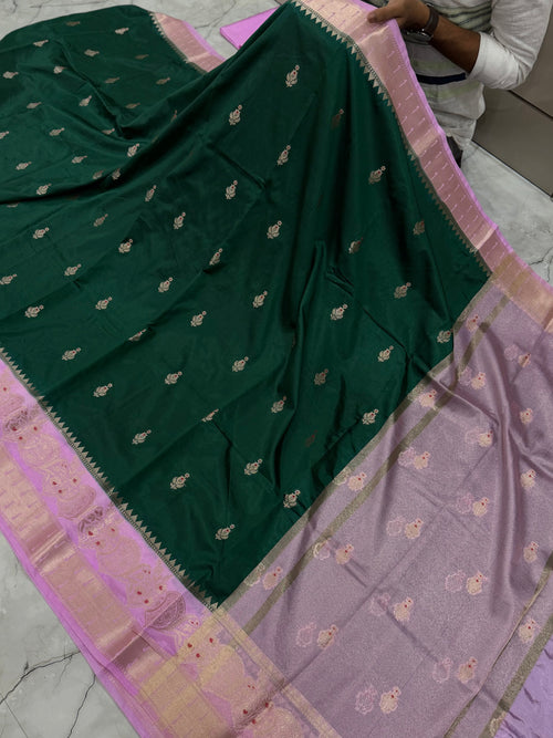 Semi katan silk saree with rich pallu & blouse