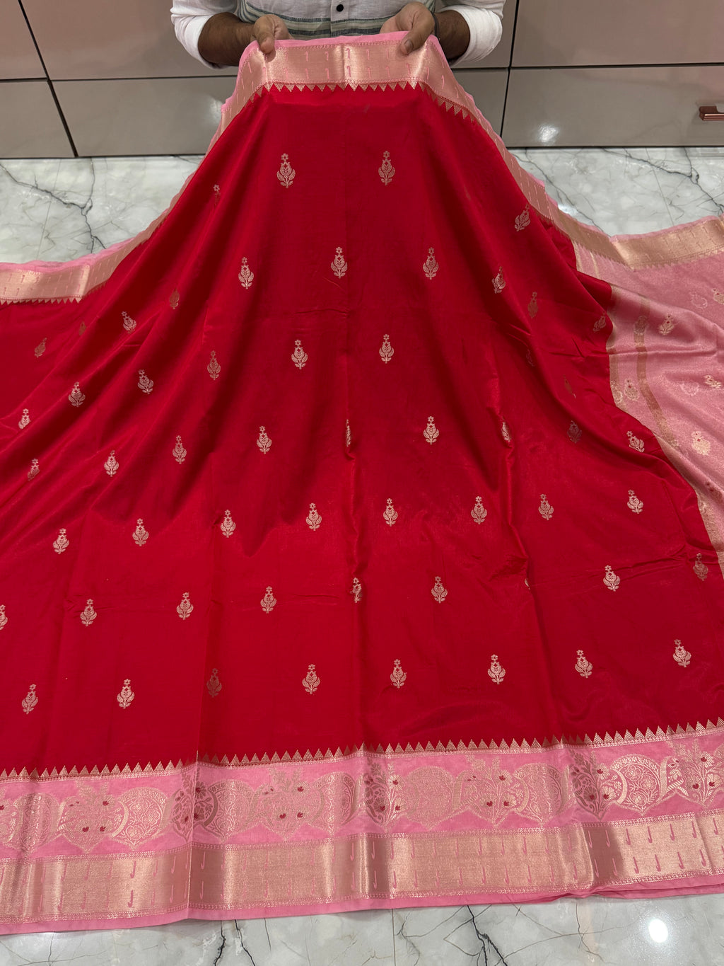 Semi katan silk saree with rich pallu & blouse