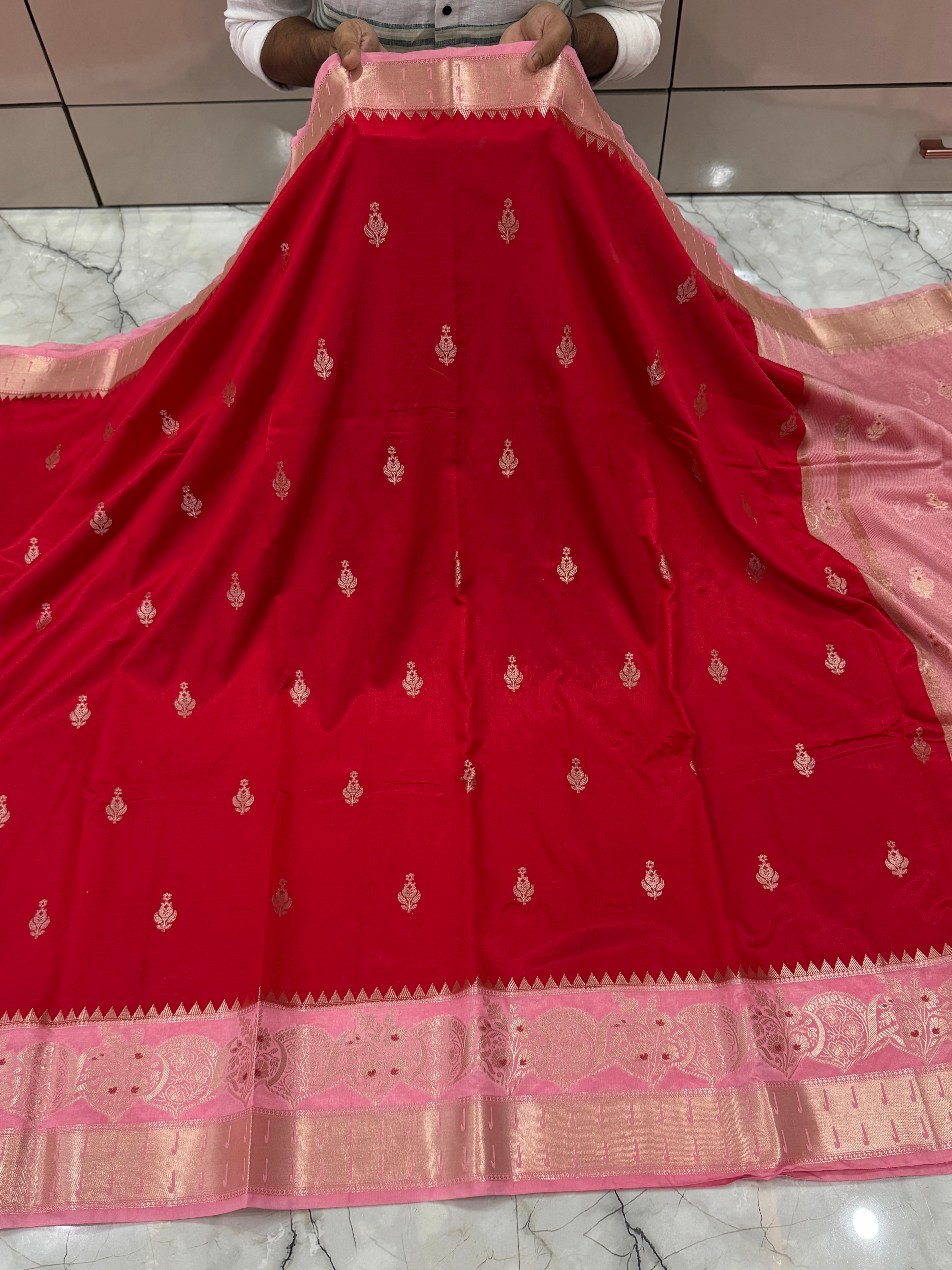 Semi katan silk saree with rich pallu & blouse