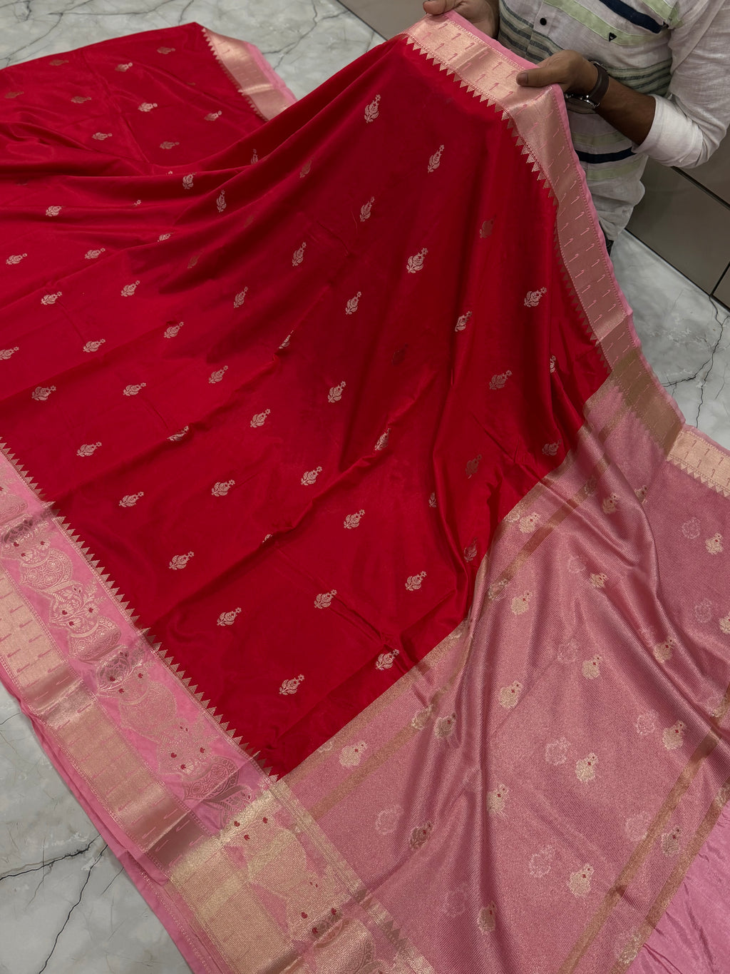 Semi katan silk saree with rich pallu & blouse