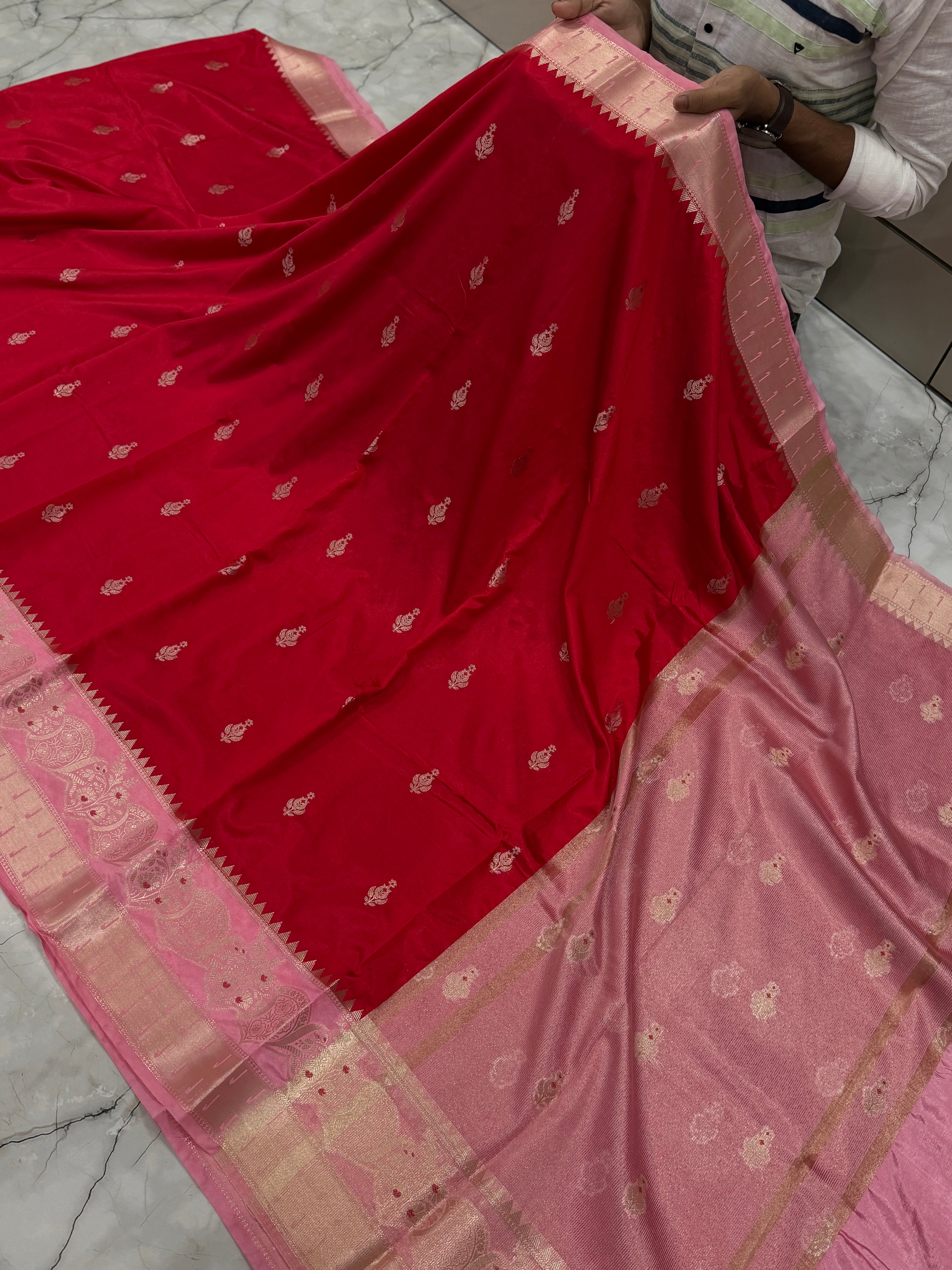 Semi katan silk saree with rich pallu & blouse
