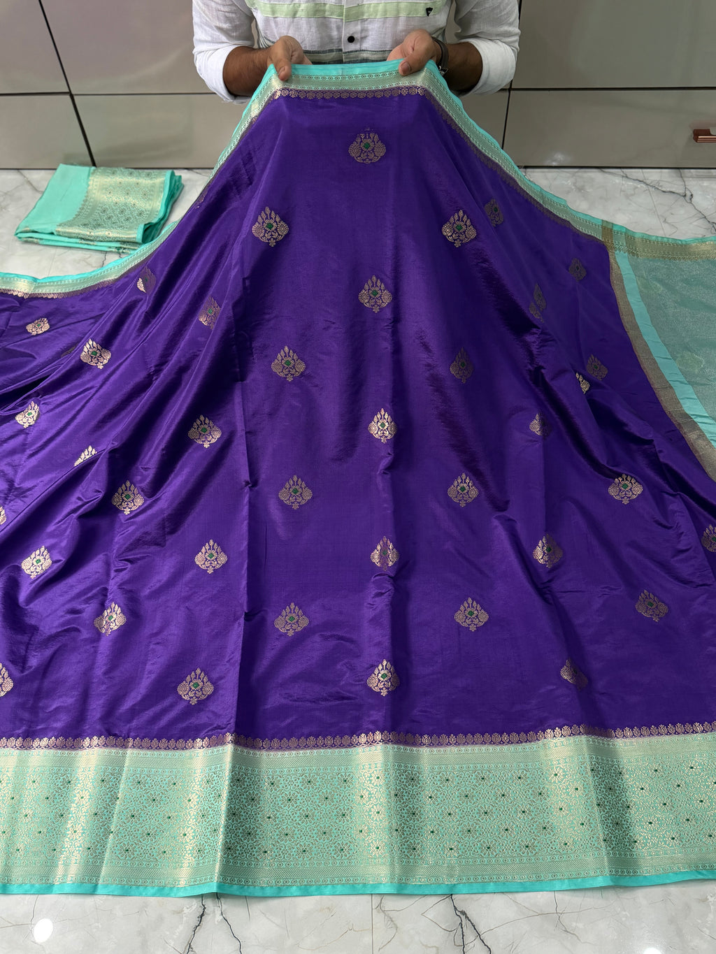 Semi katan silk saree with rich pallu & blouse
