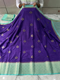 Semi katan silk saree with rich pallu & blouse
