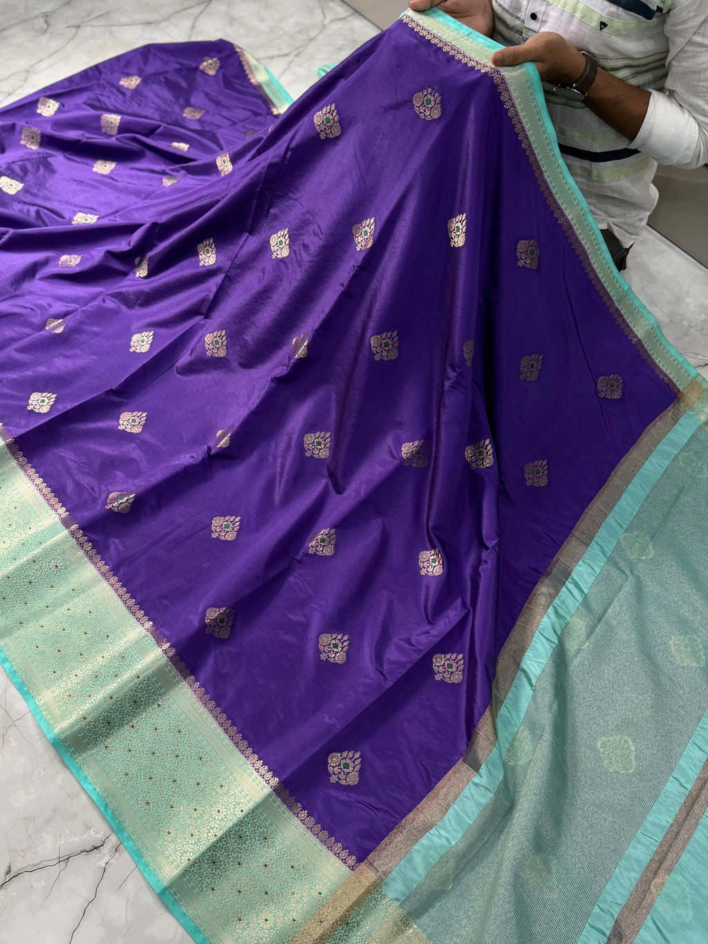Semi katan silk saree with rich pallu & blouse