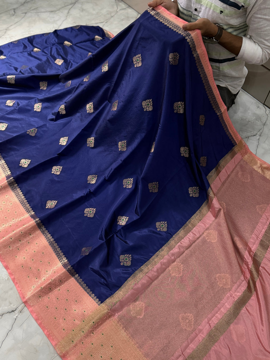 Semi katan silk saree with rich pallu & blouse