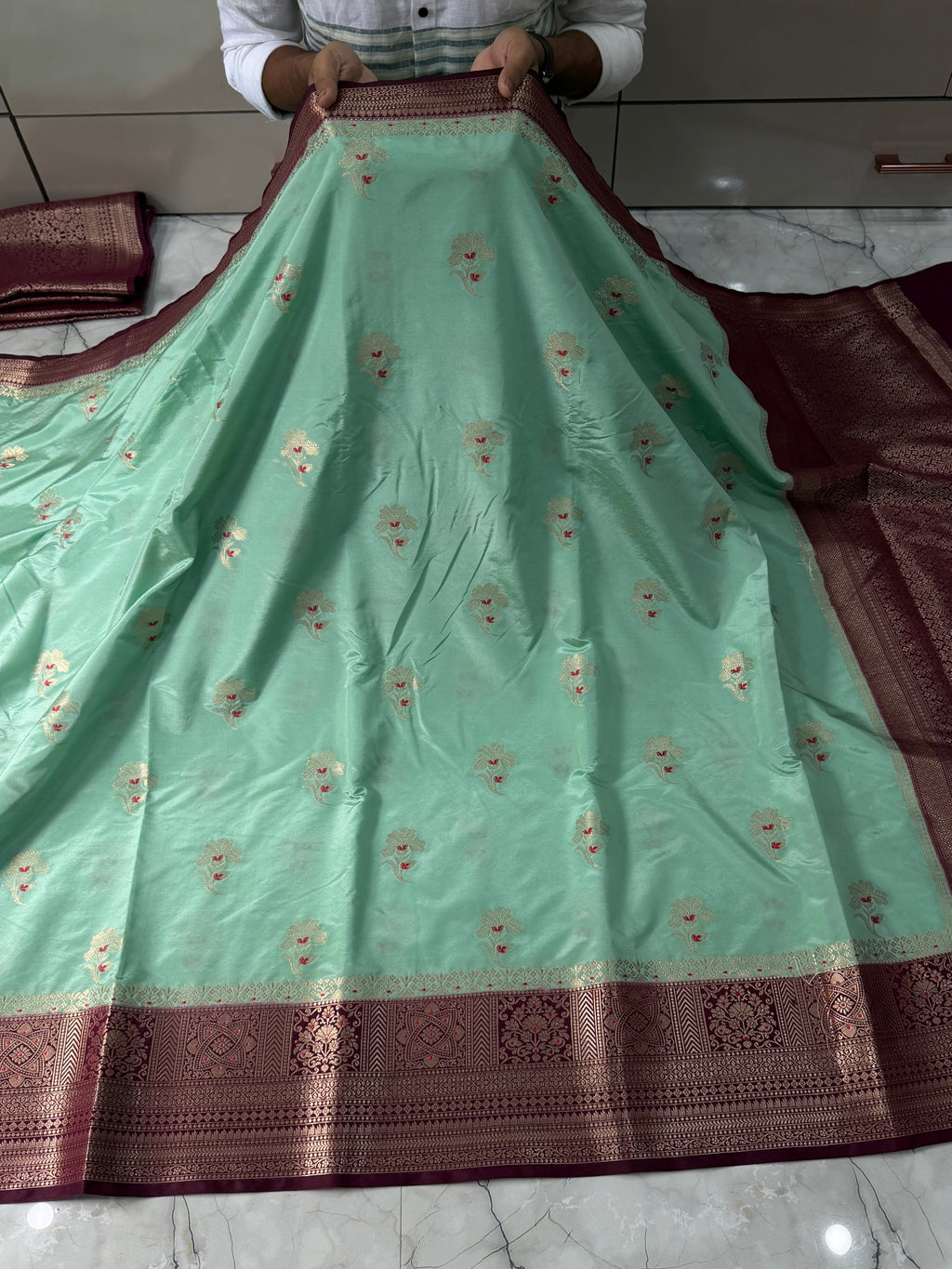 Semi katan silk saree with rich pallu & blouse