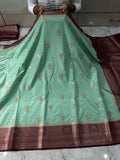Semi katan silk saree with rich pallu & blouse