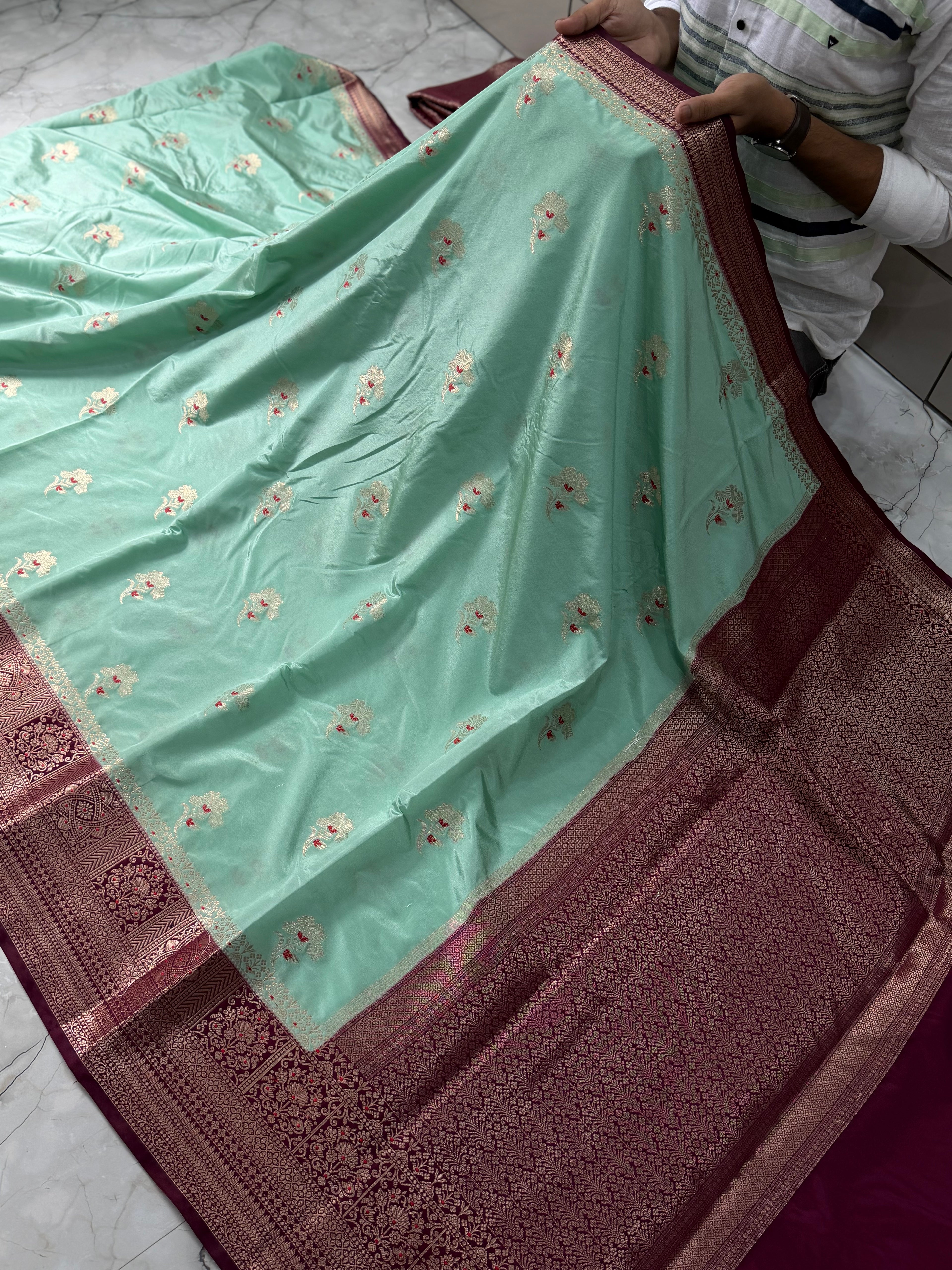 Semi katan silk saree with rich pallu & blouse