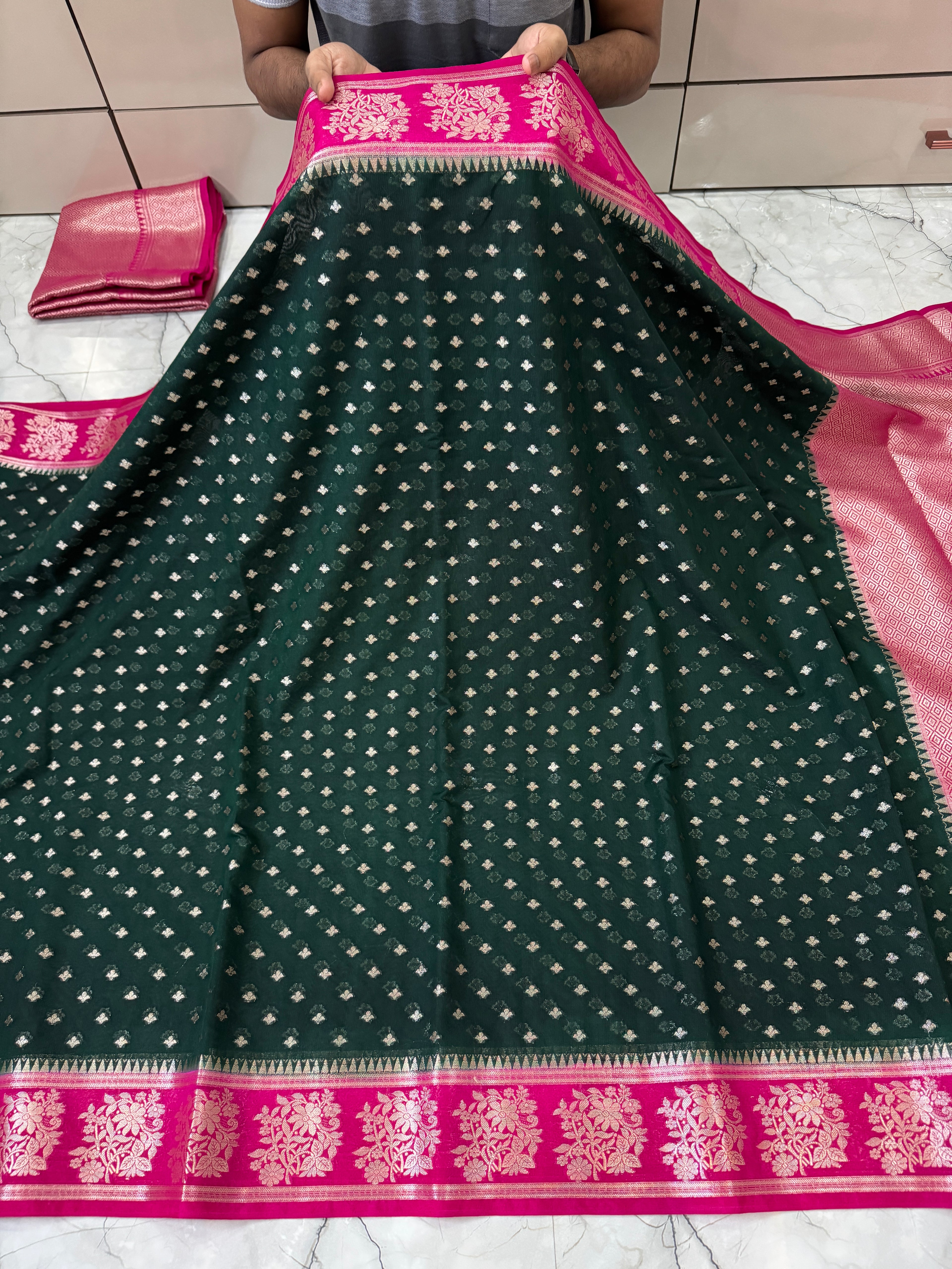 SOFT GEORGTTE SILK SAREE WITH RICH PALLU AND BLOUSE