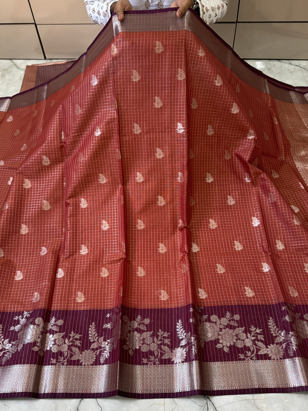 Semi katan silk saree with rich pallu & blouse