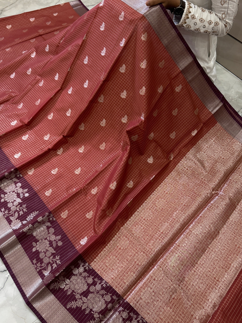 Semi katan silk saree with rich pallu & blouse