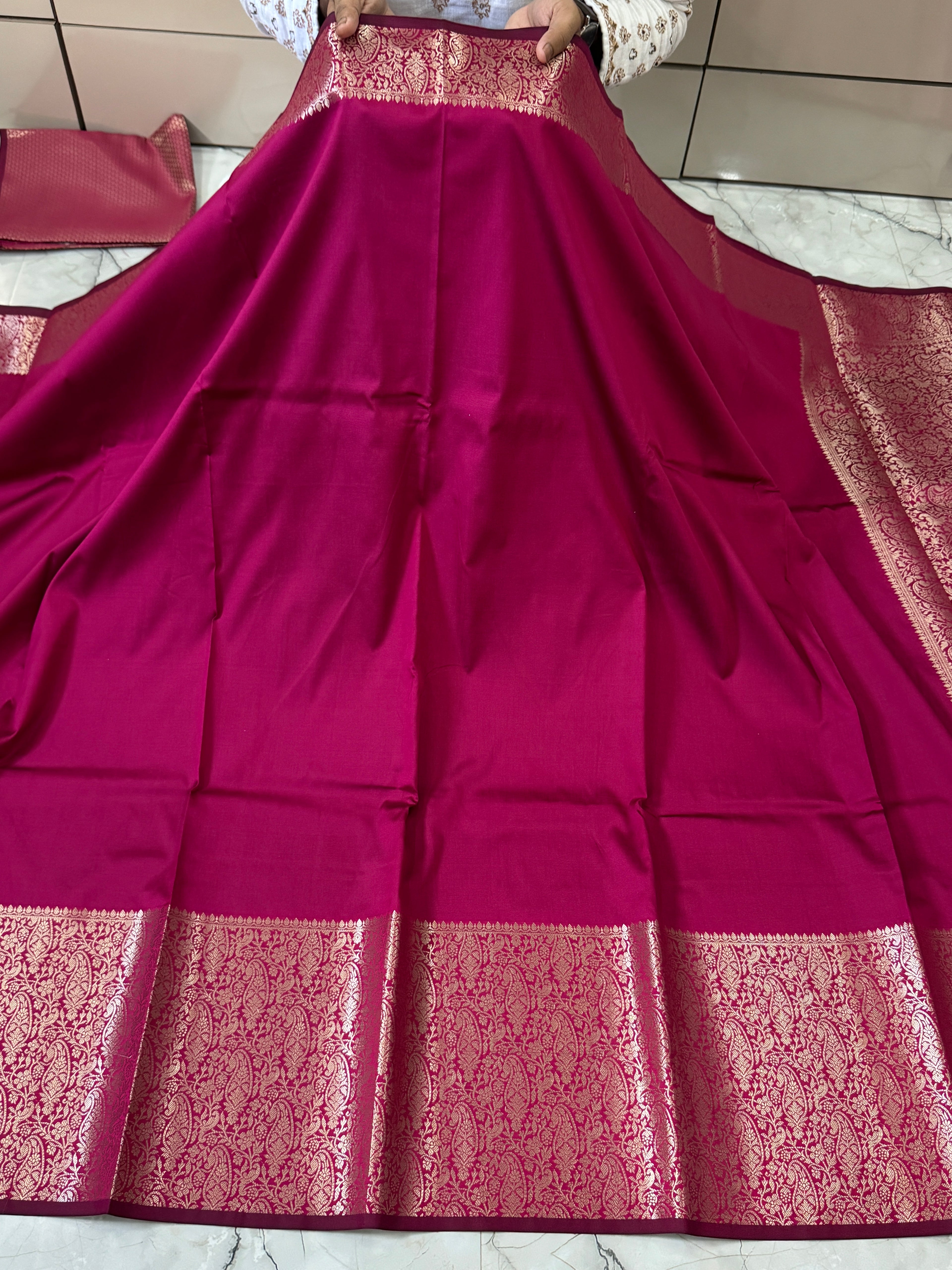 Semi katan silk saree with rich pallu & blouse