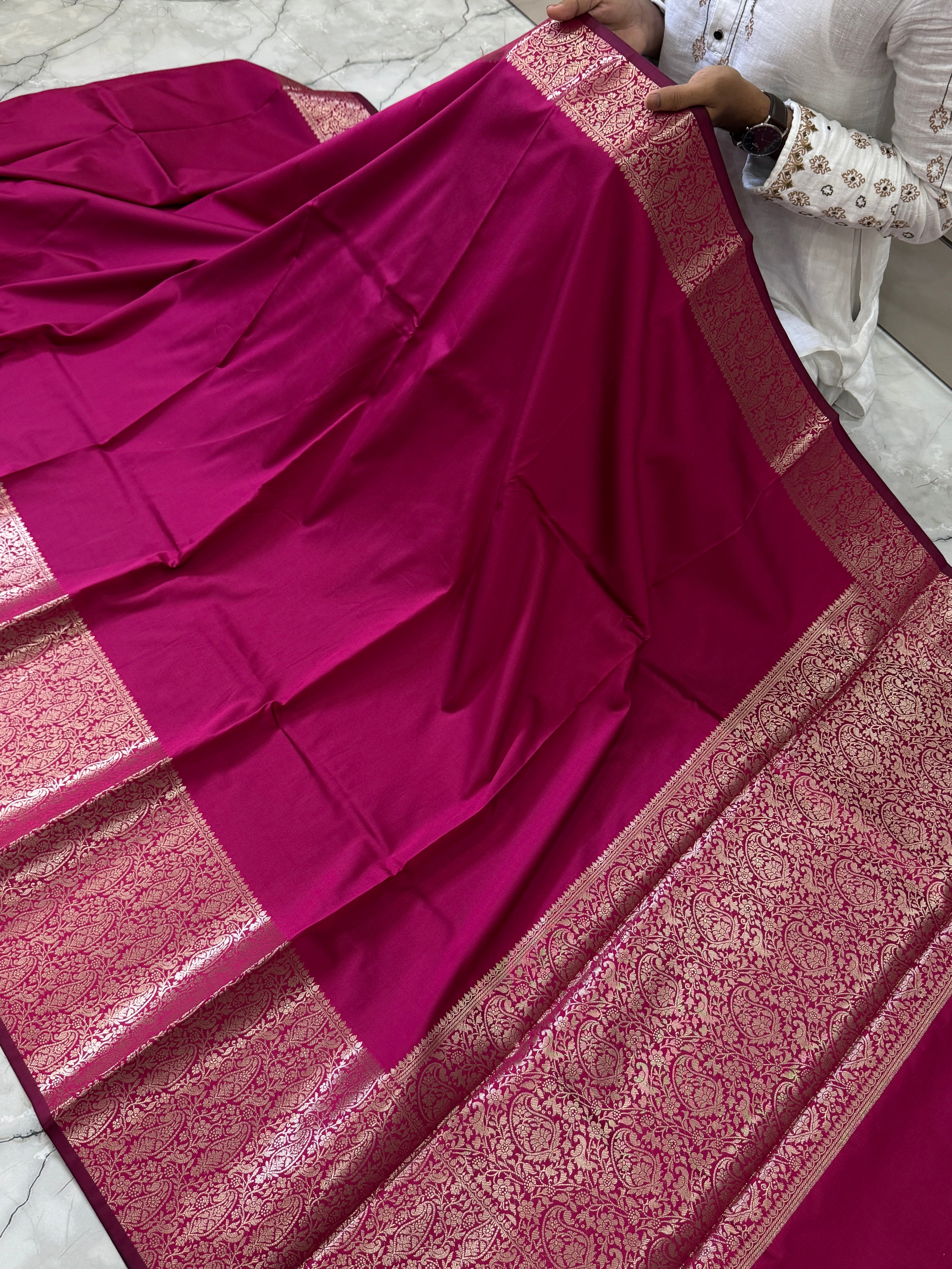 Semi katan silk saree with rich pallu & blouse