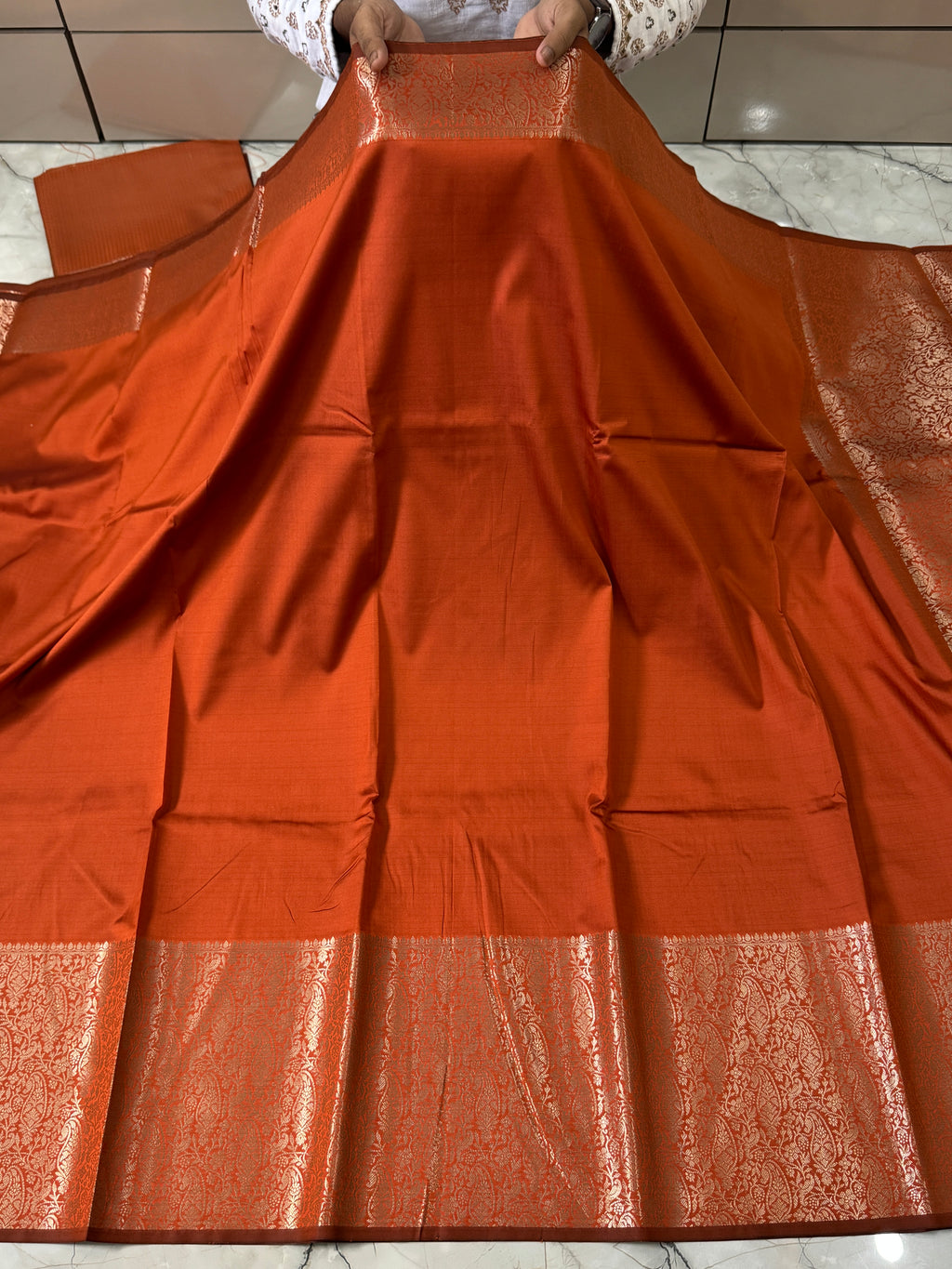 Semi katan silk saree with rich pallu & blouse