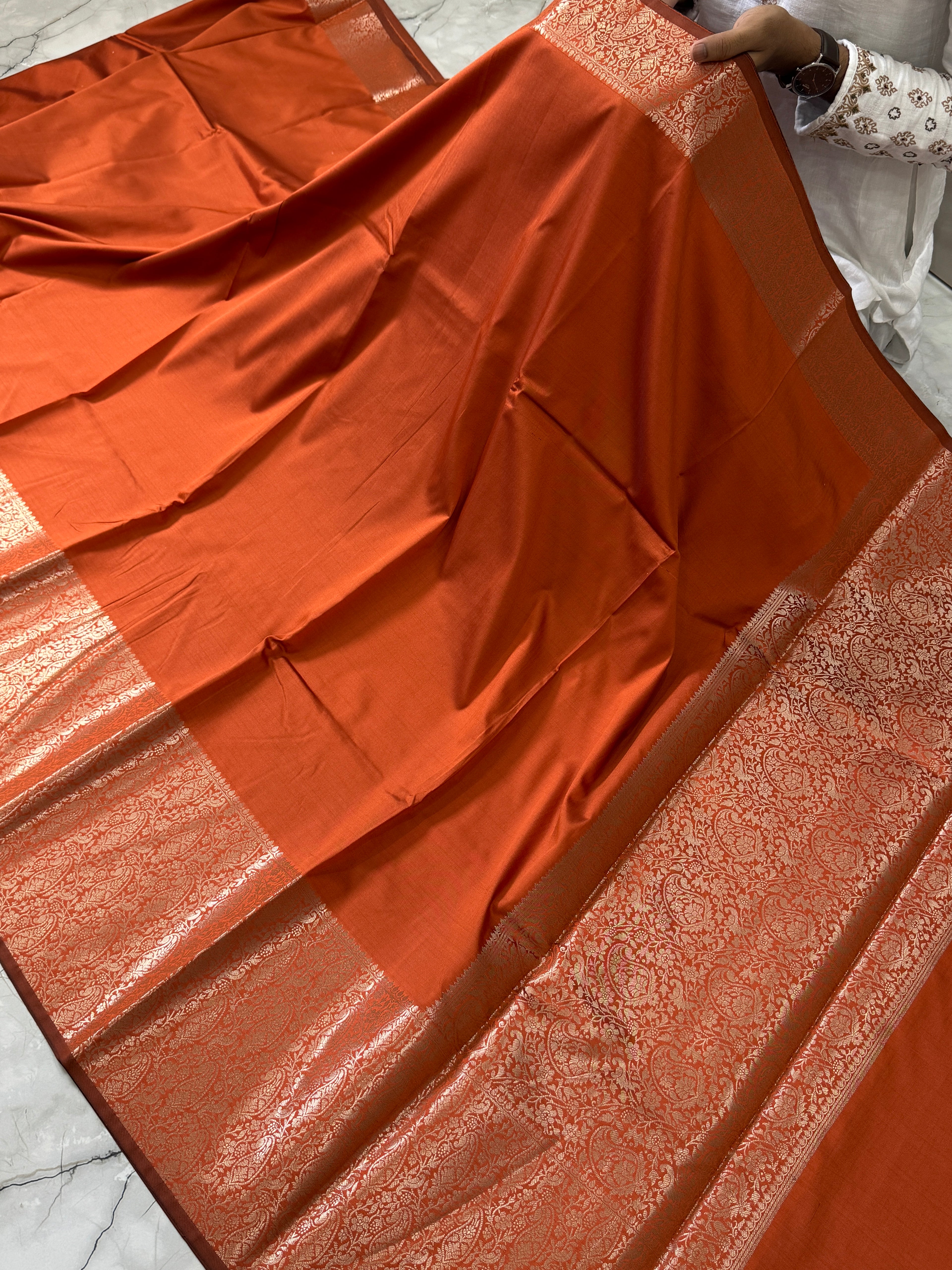 Semi katan silk saree with rich pallu & blouse