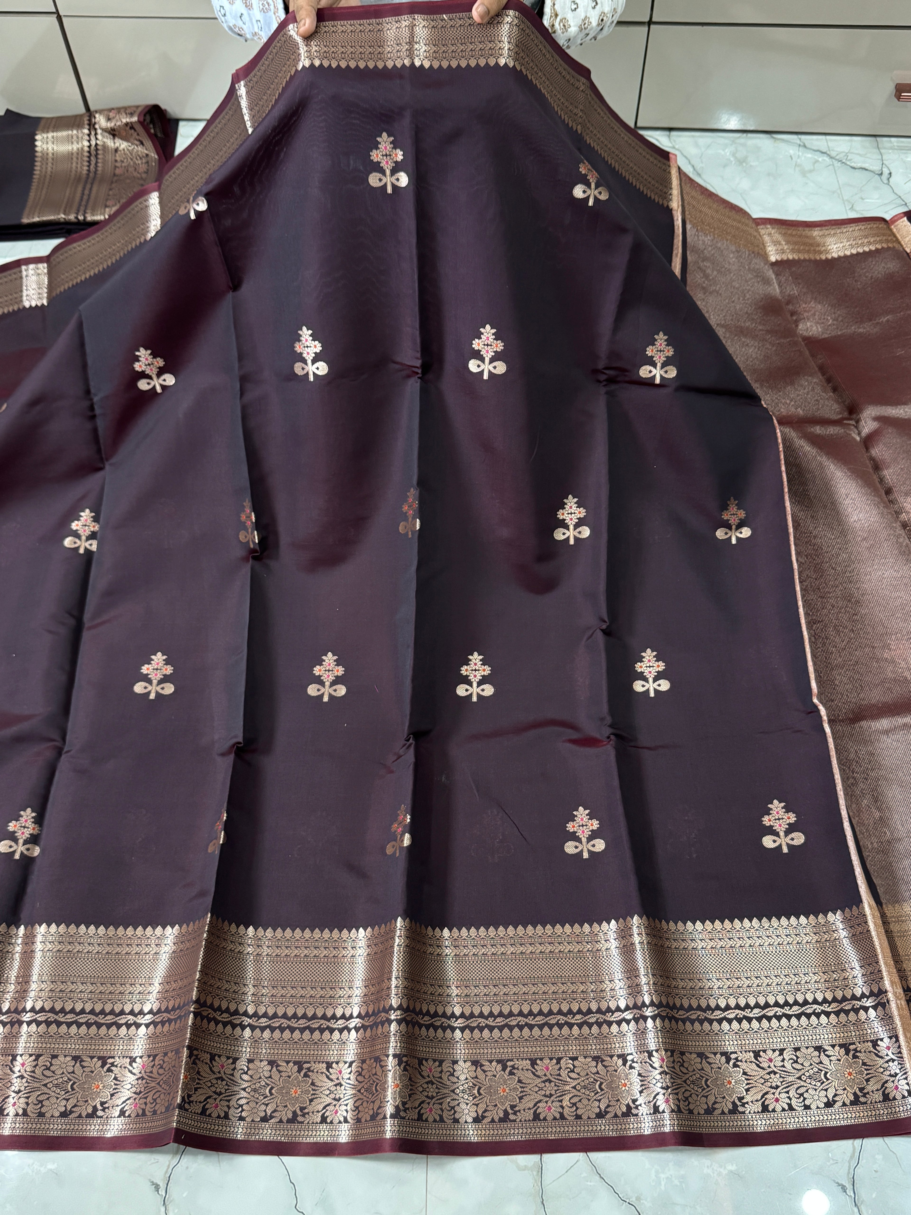 Semi katan silk saree with rich pallu & blouse