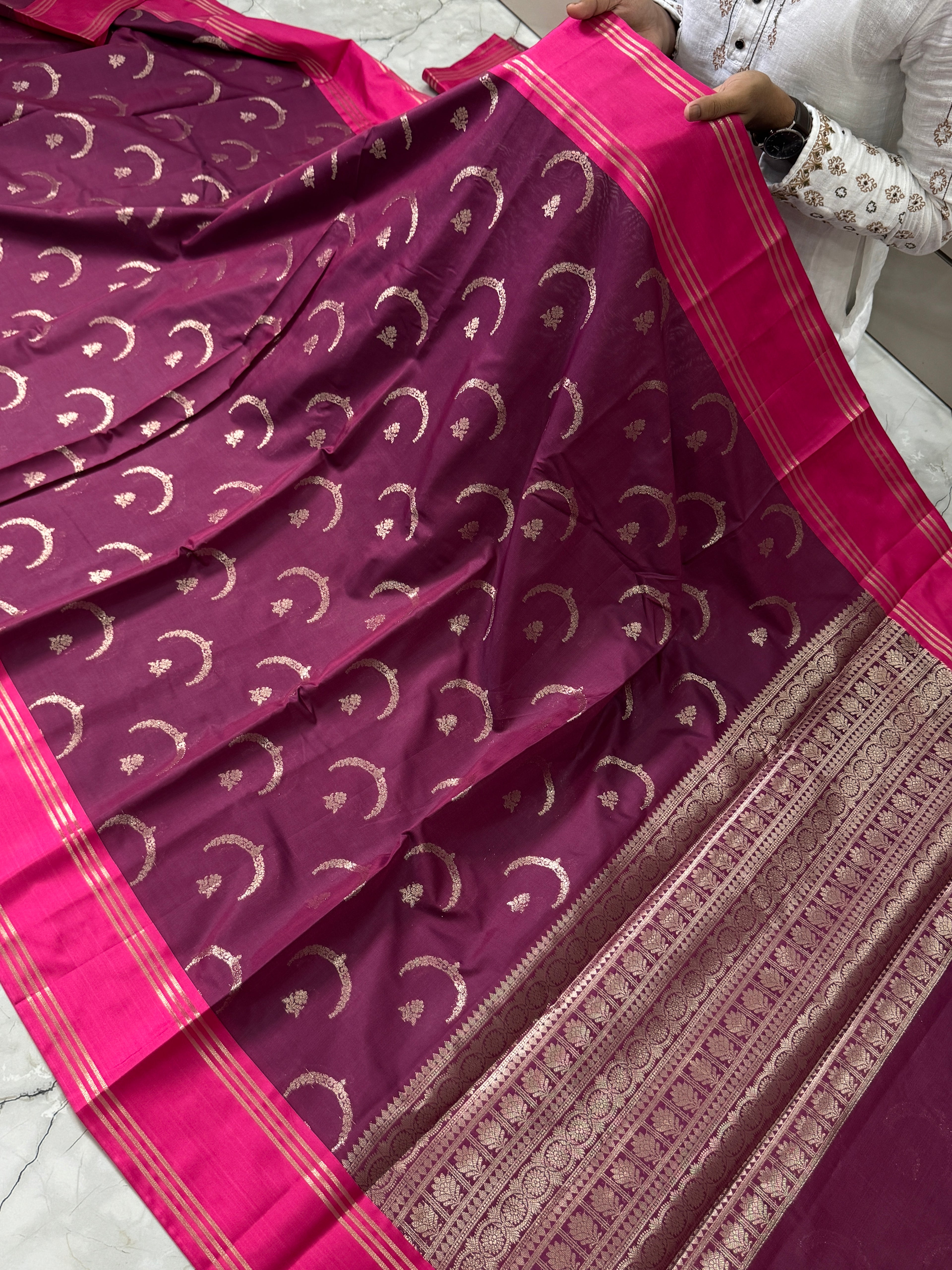 Semi katan silk saree with rich pallu & blouse