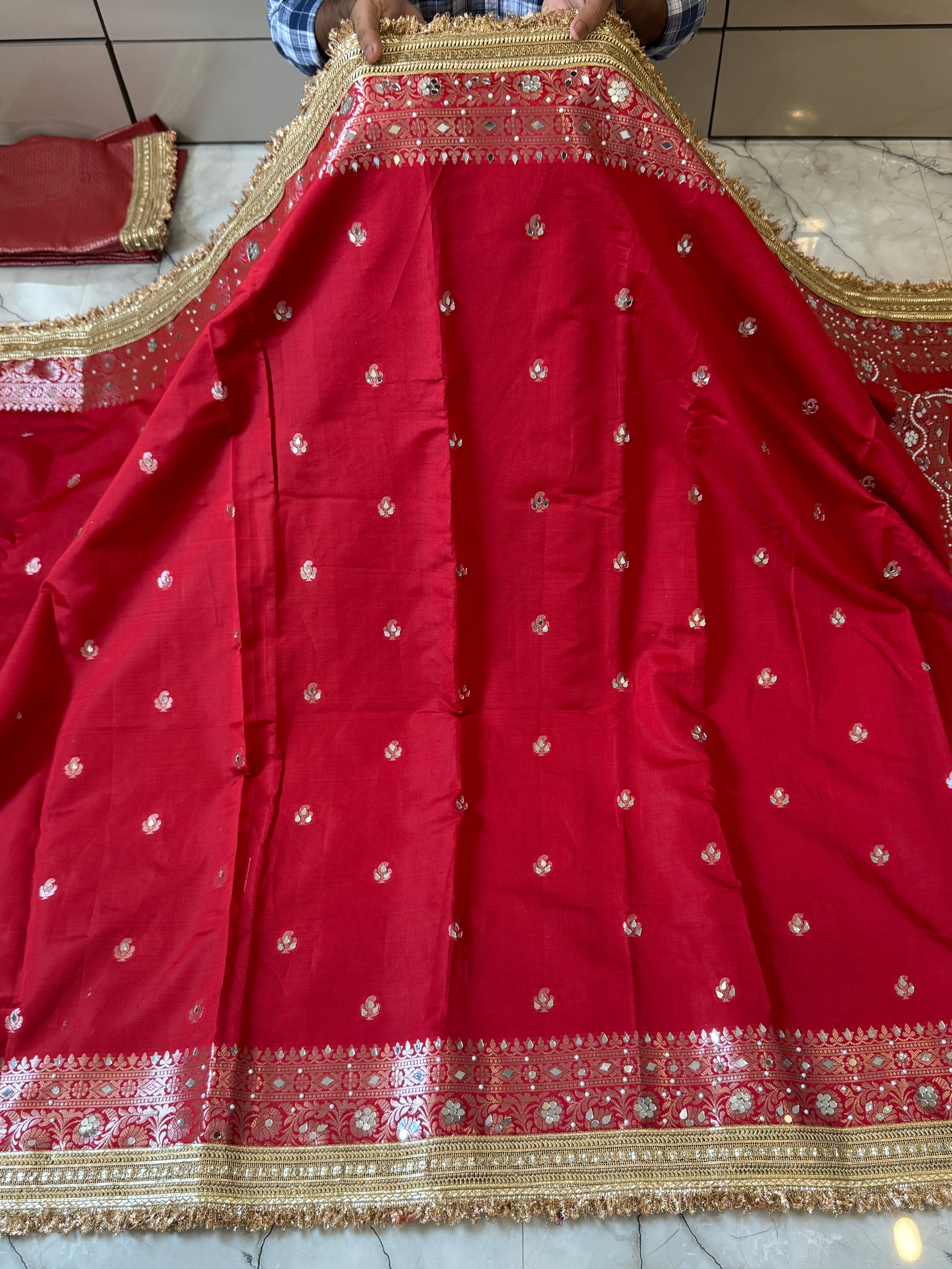 Semi katan mirror work silk saree with rich pallu & blouse