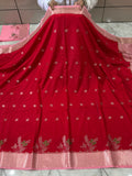 Semi katan silk saree with rich pallu & blouse