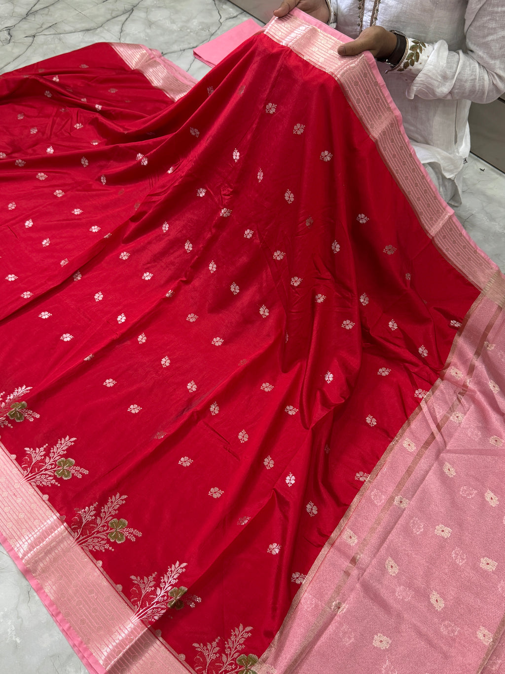 Semi katan silk saree with rich pallu & blouse
