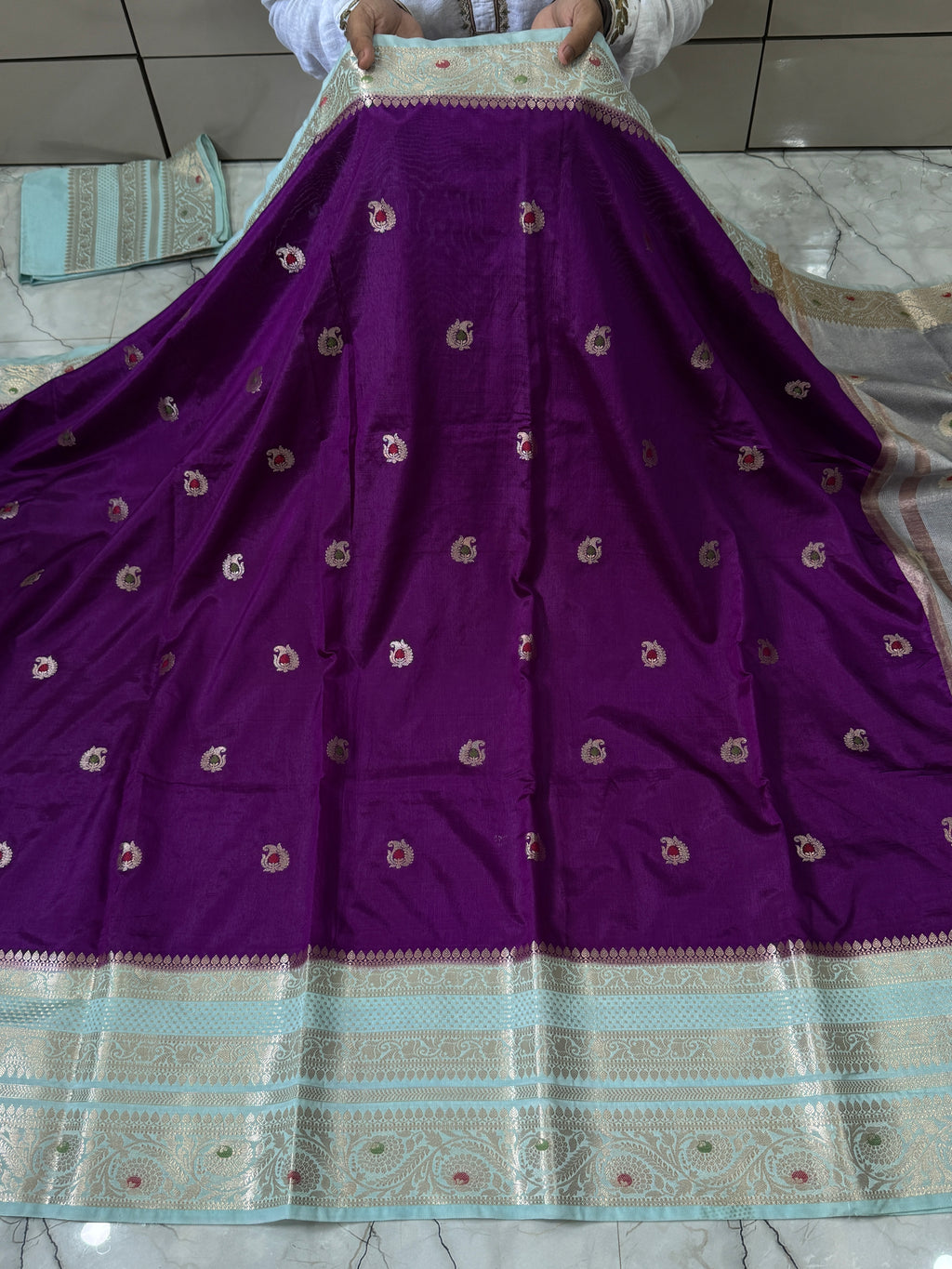 Semi katan silk saree with rich pallu & blouse