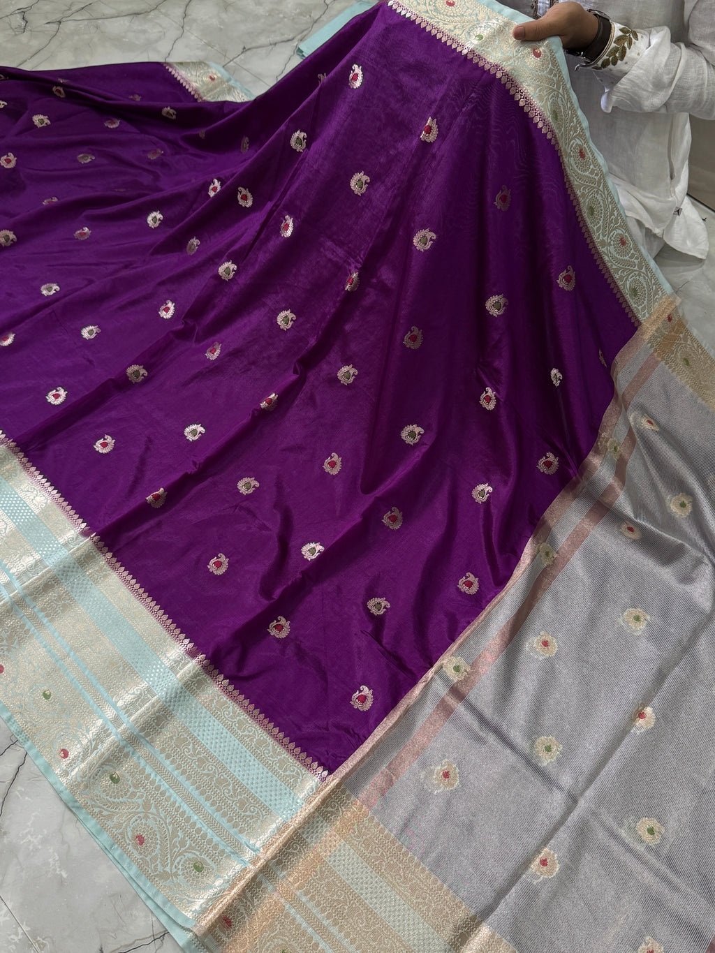 Semi katan silk saree with rich pallu & blouse