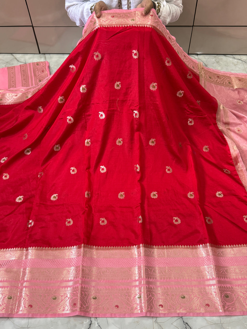 Semi katan silk saree with rich pallu & blouse