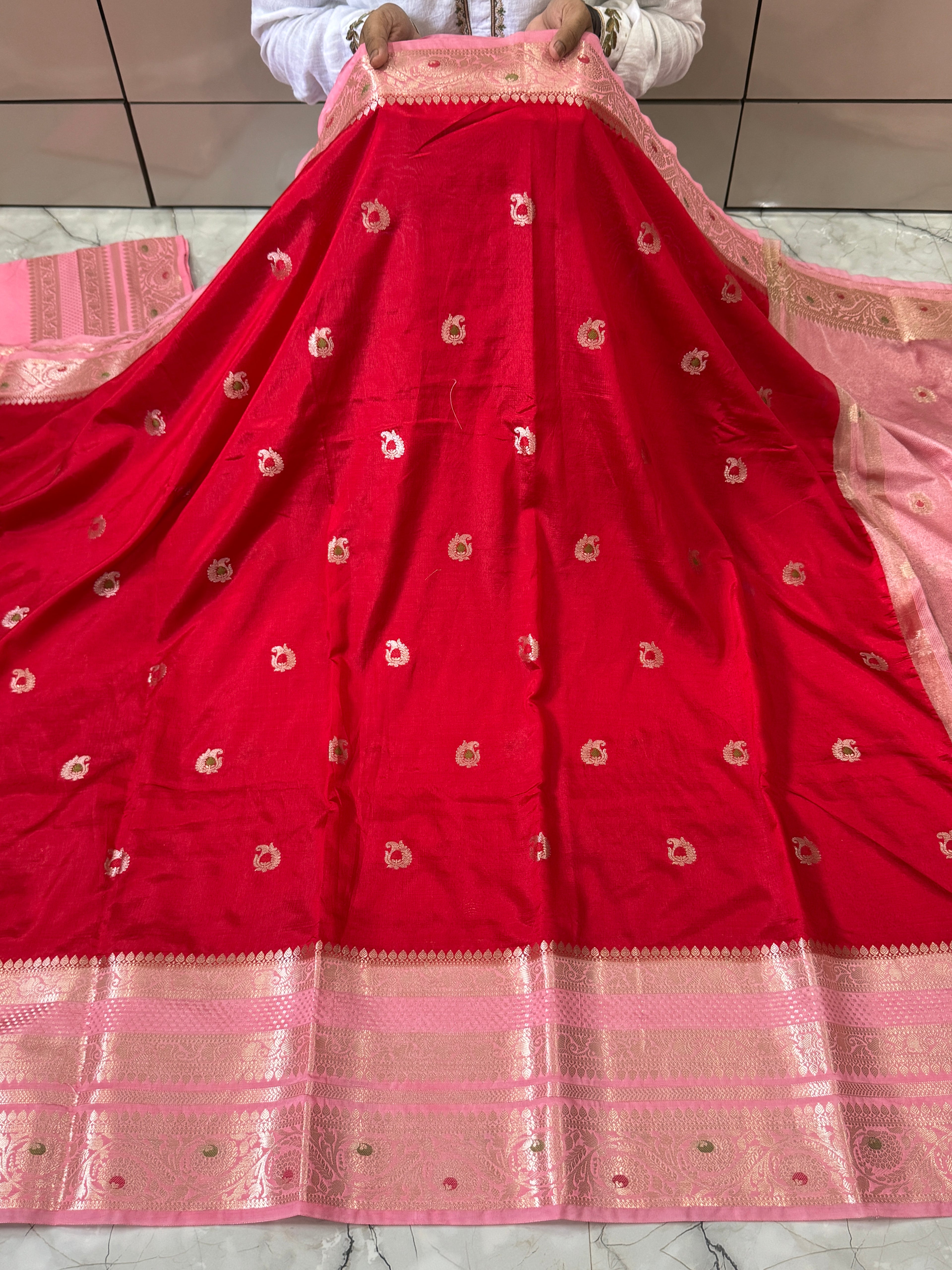 Semi katan silk saree with rich pallu & blouse